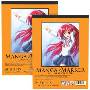 11' x 14 Premium Manga Marker Paper Pad (2 Pack. 48 Sheets Total) - 60lb (100gsm) Drawing Sketchbook for Alcohol & Acrylic Paint Markers