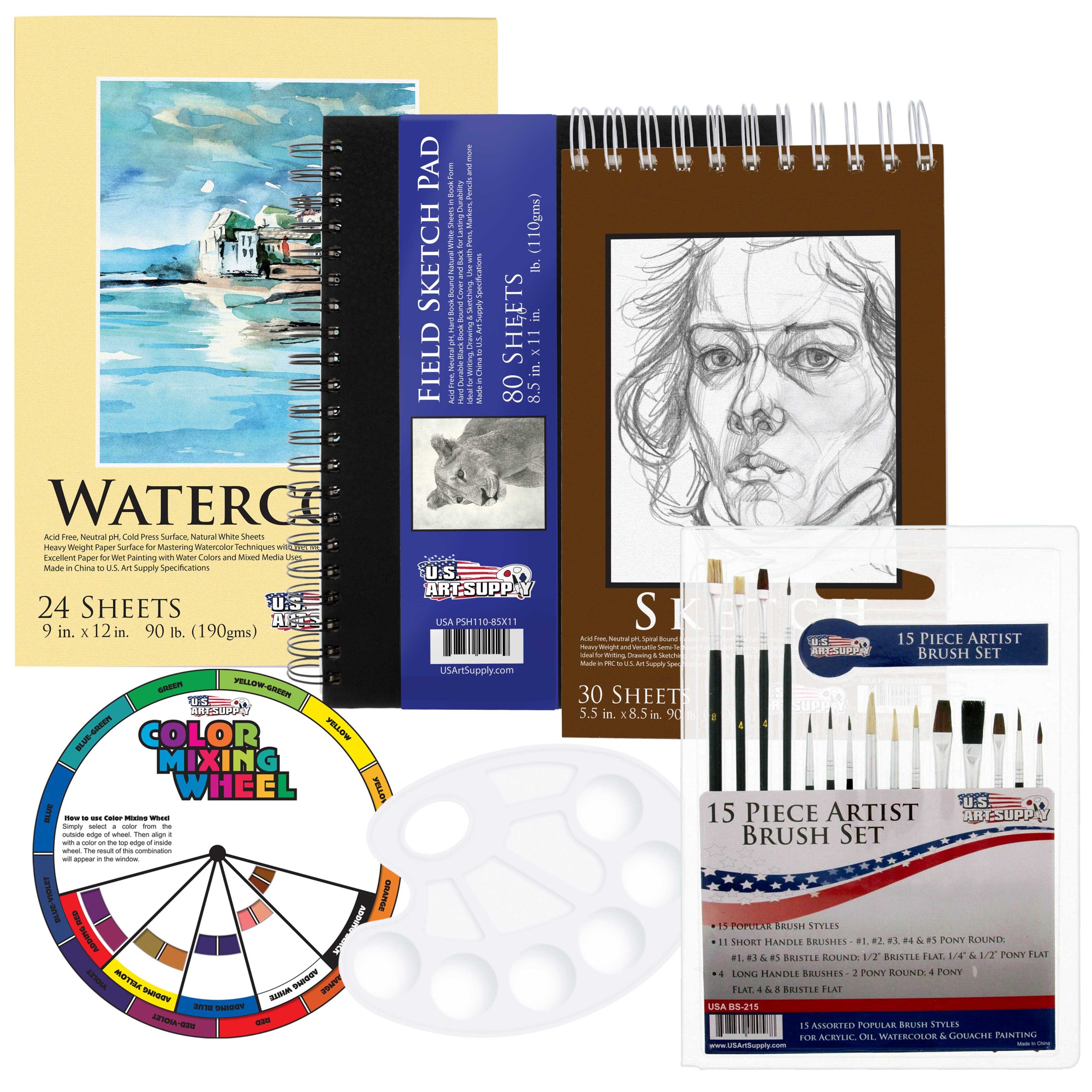 Artist Essentials 20-Piece Set: Watercolor Paper. Sketchbooks & Brush Art Kit - Versatile Drawing. Sketching & Painting Supplies for Beginners to Professionals