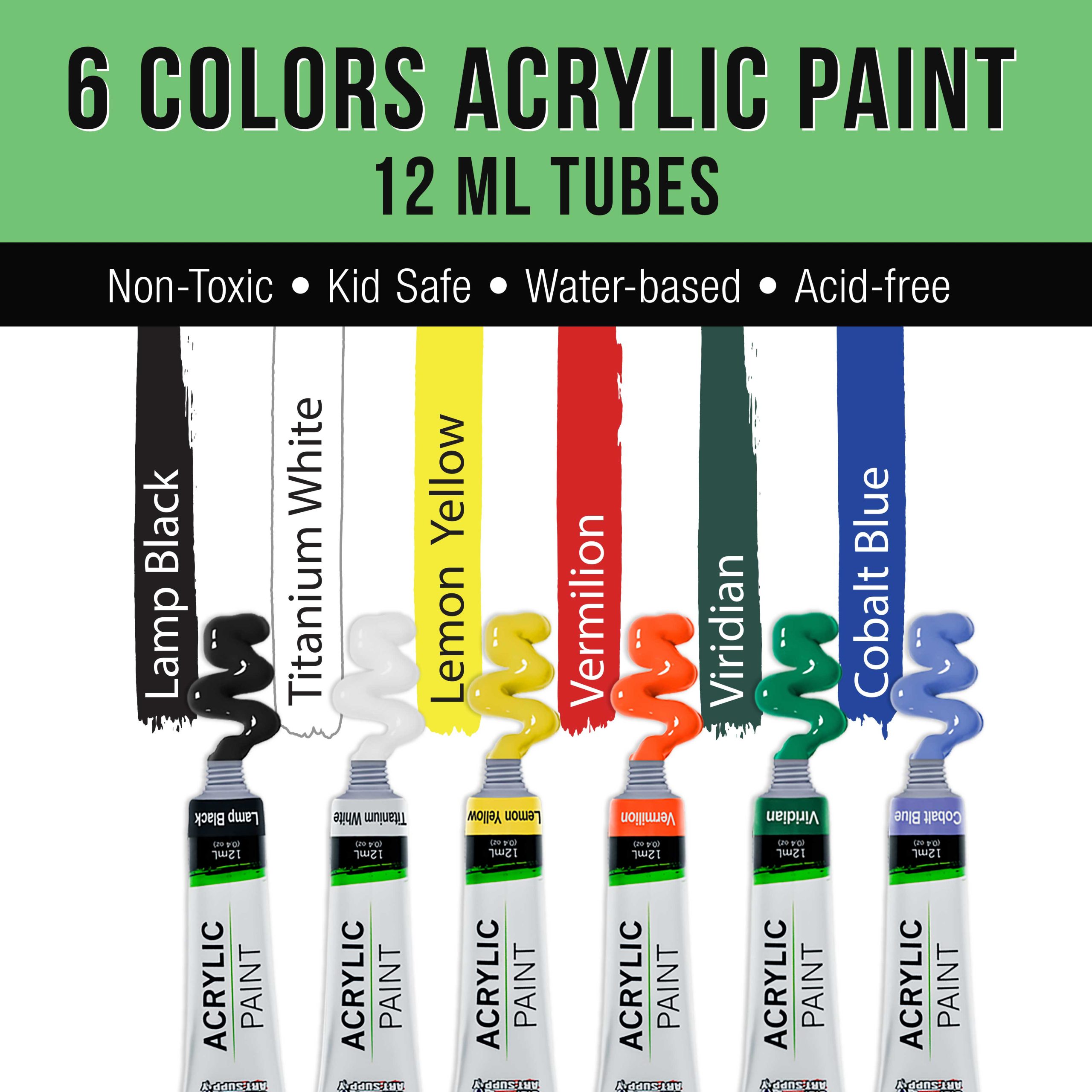 Wood Painting Palette Set with 6-Piece Acrylic Paint Tubes and 3 Brushes - Artist Palette for Painting - Image 3