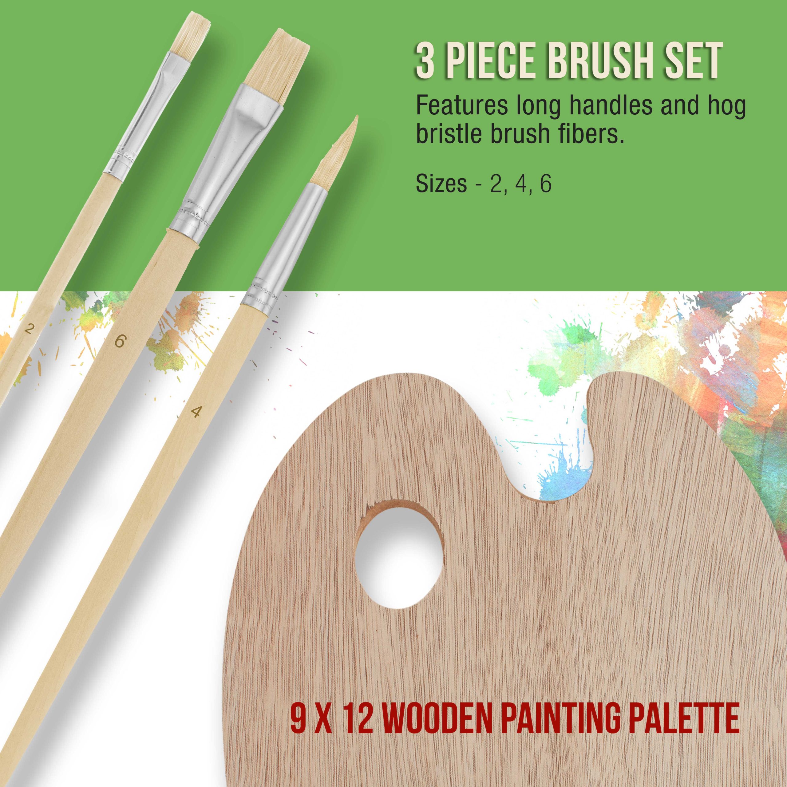 Wood Painting Palette Set with 6-Piece Acrylic Paint Tubes and 3 Brushes - Artist Palette for Painting - Image 4