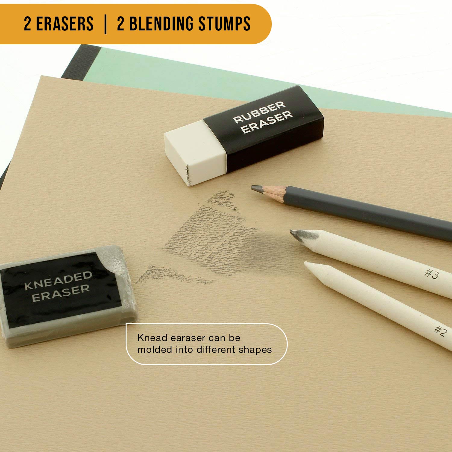 20 Piece Professional Hi-Quality Artist Sketch Set in Hard Storage Case - Sketch & Charcoal Pencils. Pastel. Stumps. Eraser. Sharpeners - Image 6