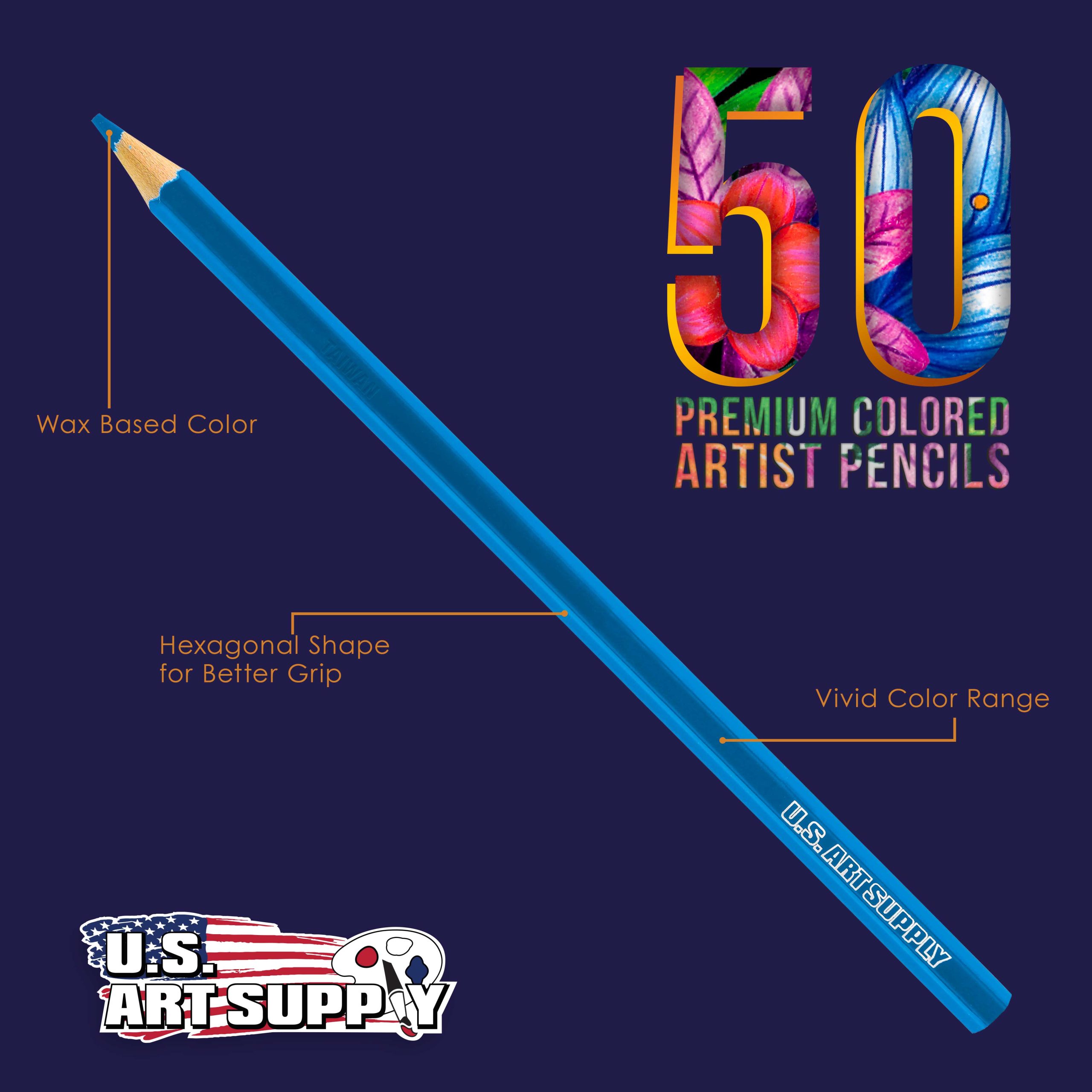 U.S. Art Supply 50 Piece Adult Coloring Book Artist Grade Colored Pencil Set with 2 - 9 x 12 Sketch Pads Drawing Paper - Sketching Shading Blending - Image 2