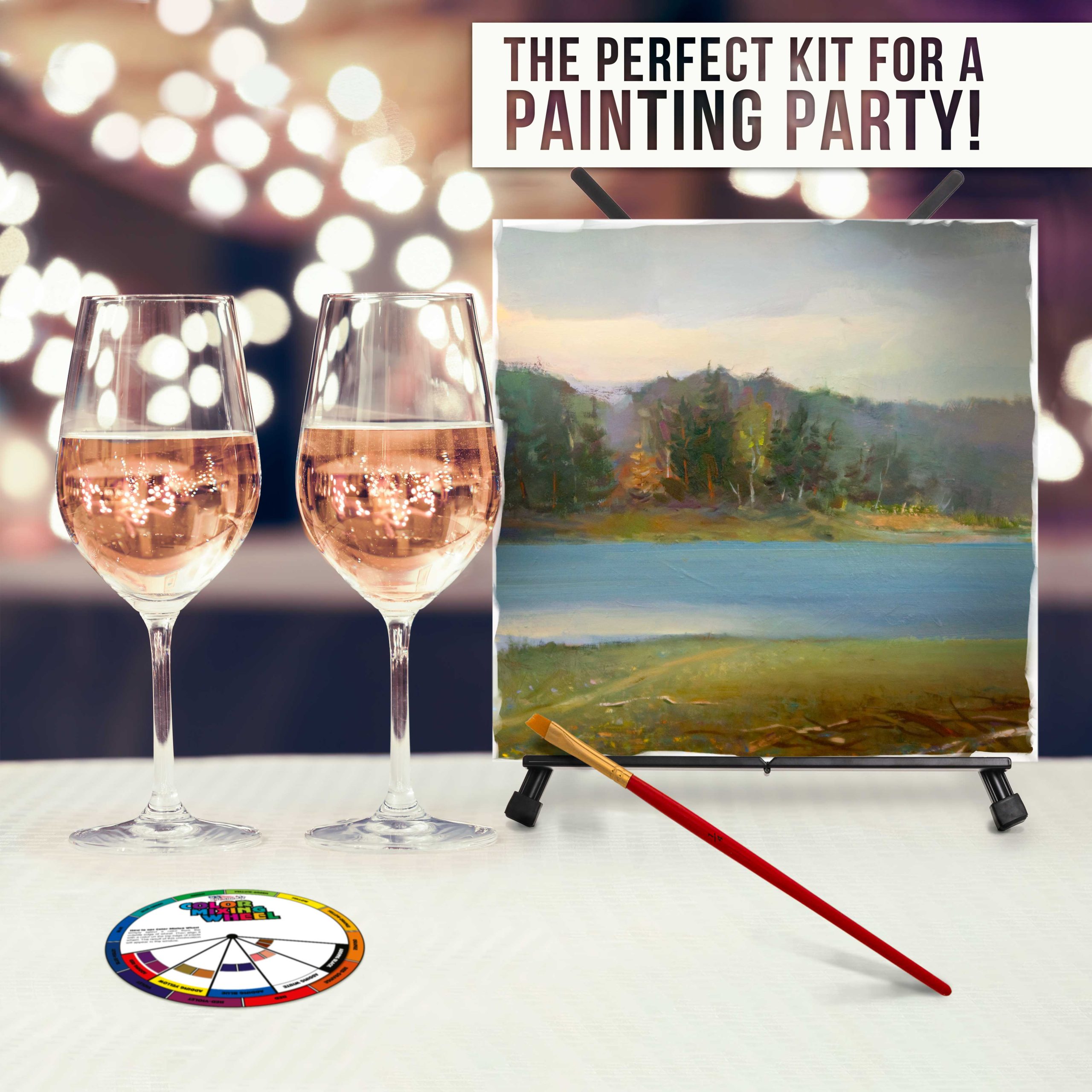 6-Person Wine Sip and Kids Art Painting Party Kit - 6 Easels. 12 Color Acrylic Paint Set. 12 Canvas Panels. Brush Sets Palettes Aprons - Image 7