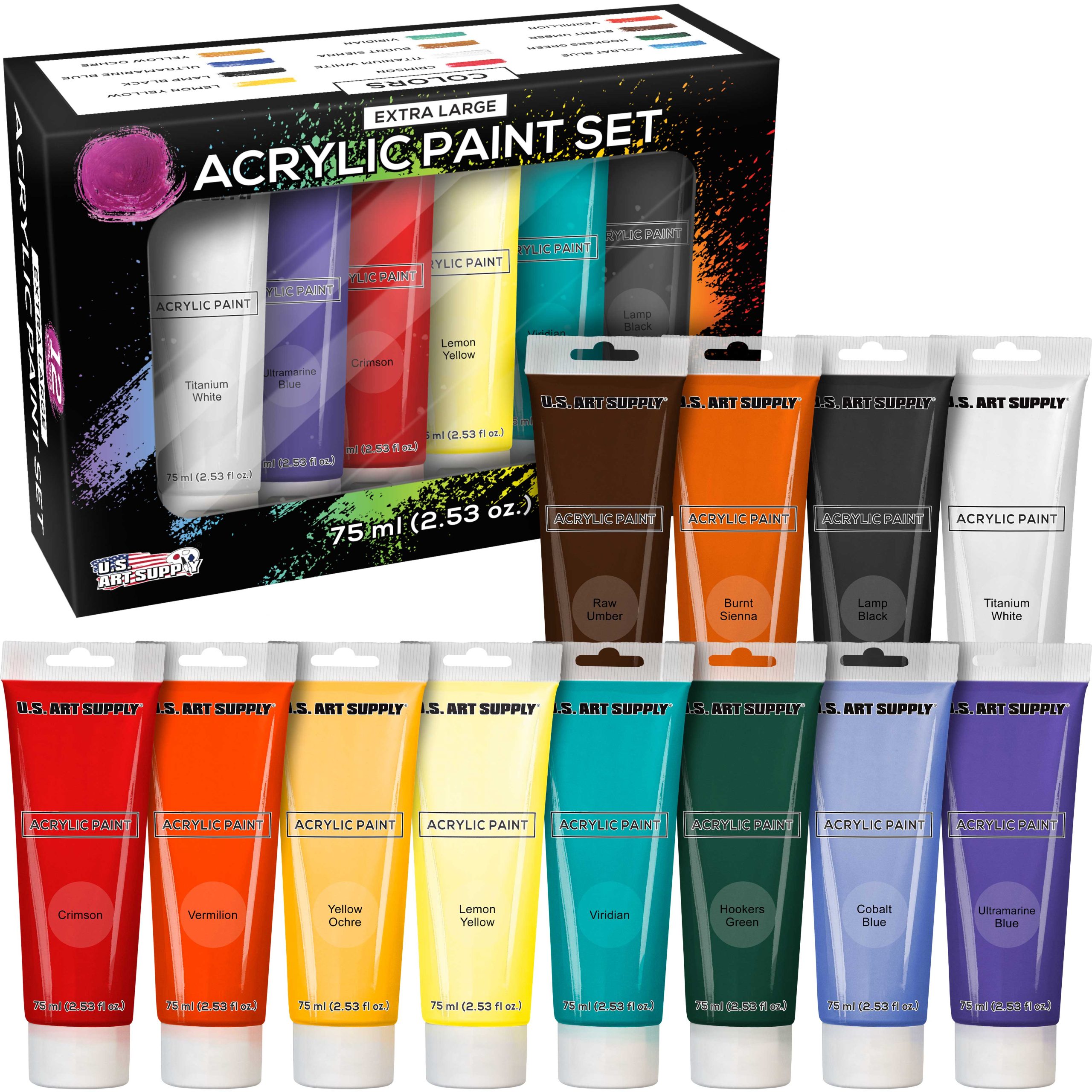 12 Color Set of Acrylic Oil Paint 75ml Tubes - High Opacity. Strong Tinting Strength. Oil Paints for Canvas Painting. Wood & Media