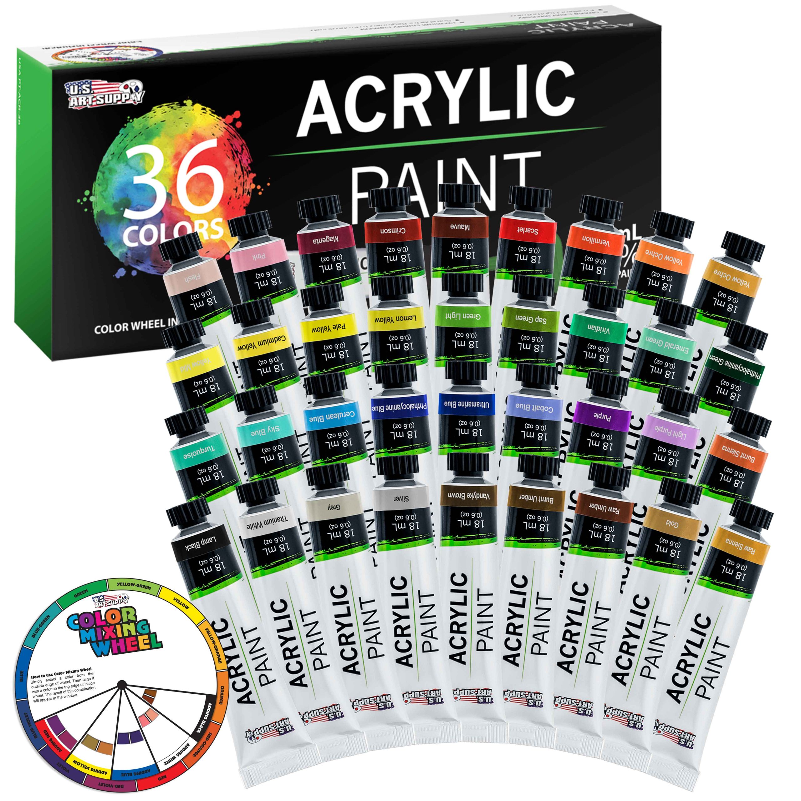 36 Color Professional Acrylic Paint Set in 12ml Tubes - Art Painting Supplies for Adults. Artists. Students. Beginners - Canvas Portrait Paintings