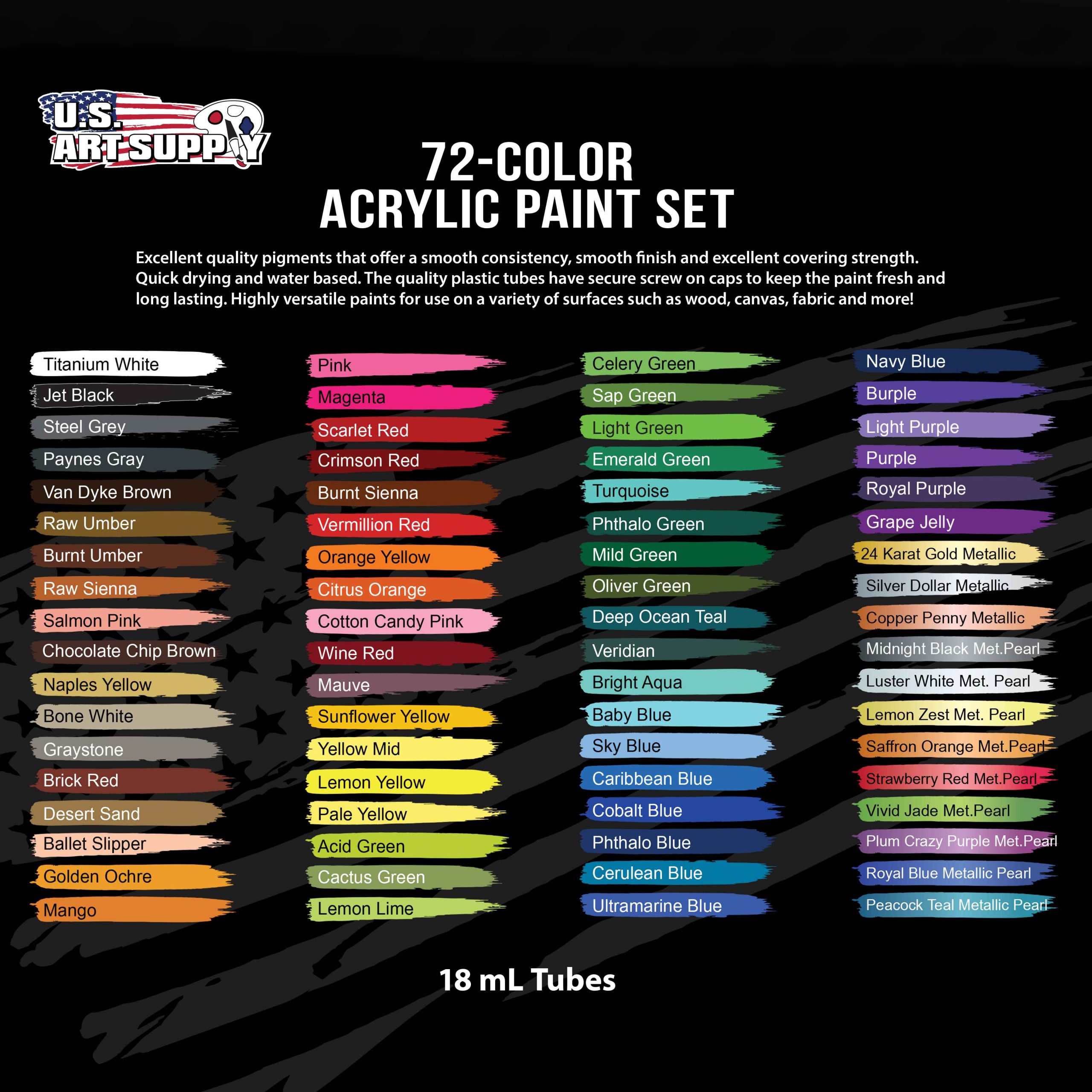 U.S. Art Supply 72 Color Professional Acrylic Paint Set in 12ml Tubes - Art Painting Supplies for Adults. Artists. Students. Beginners - Canvas Portrait Paintings - Image 3