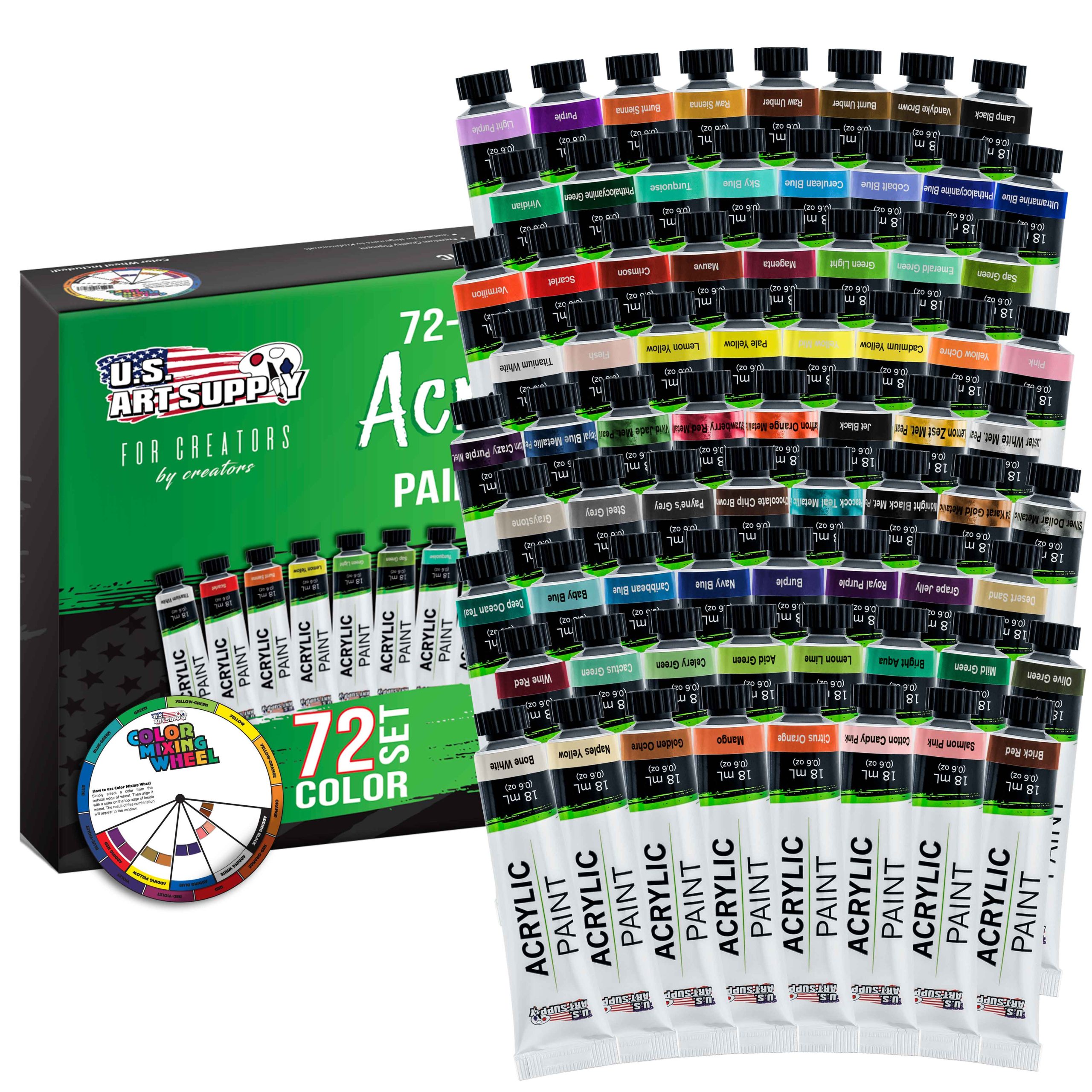 U.S. Art Supply 72 Color Professional Acrylic Paint Set in 12ml Tubes - Art Painting Supplies for Adults. Artists. Students. Beginners - Canvas Portrait Paintings