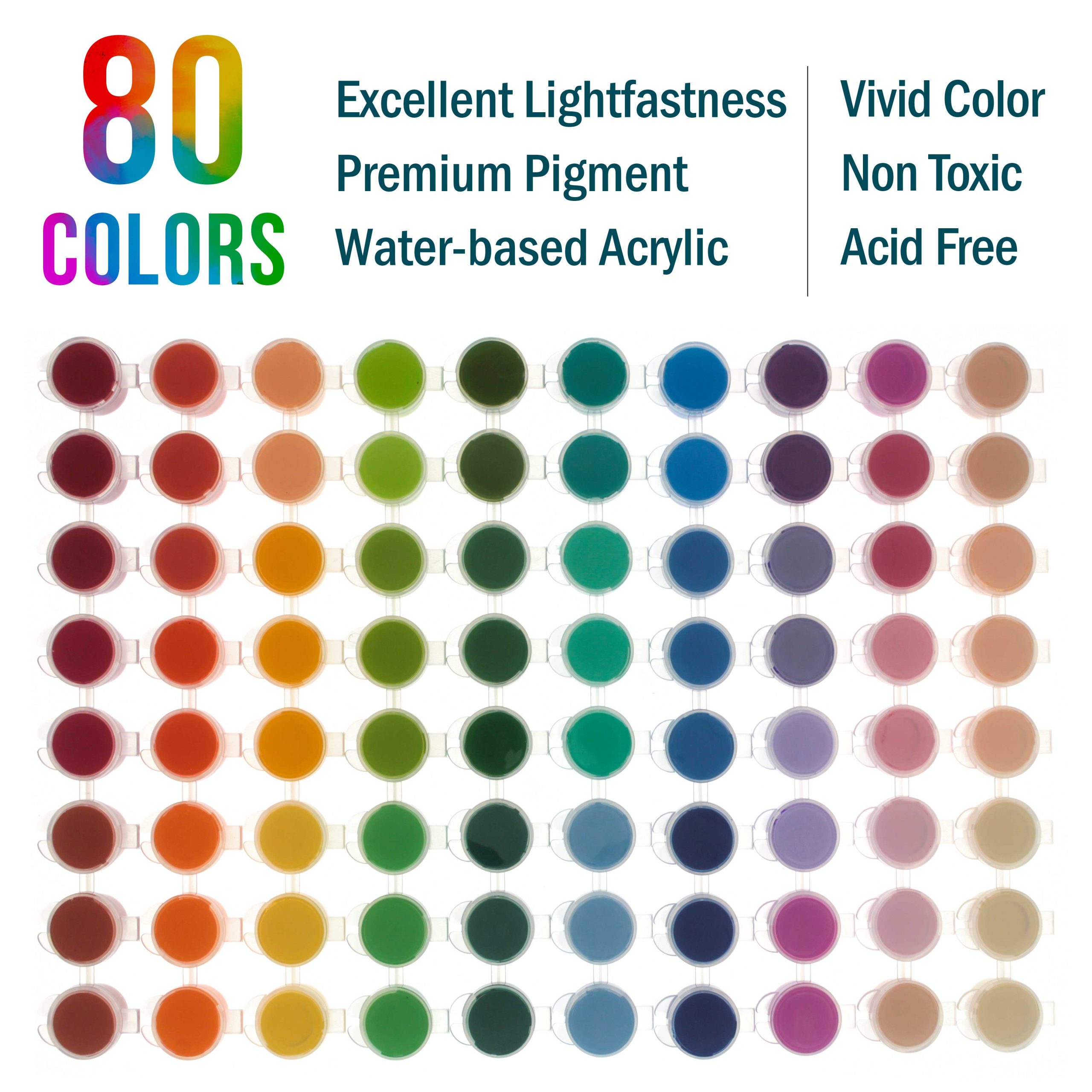 Professional 80 Color Set of Acrylic Paint Pot Set - 3.68mL Pots - Rich Vivid Colors for Artists. Students. Beginners - Canvas Portrait Paintings - Image 2
