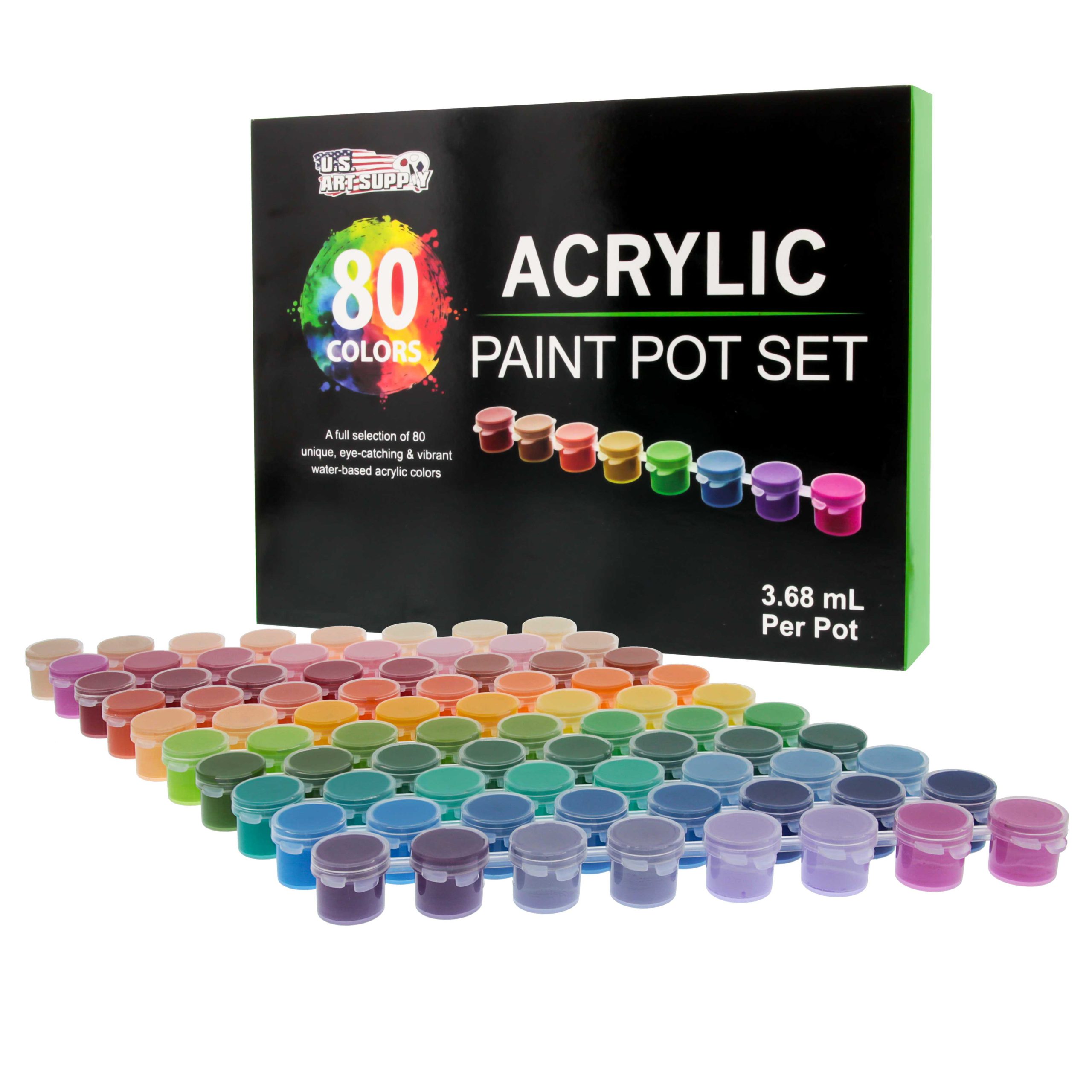 Professional 80 Color Set of Acrylic Paint Pot Set - 3.68mL Pots - Rich Vivid Colors for Artists. Students. Beginners - Canvas Portrait Paintings