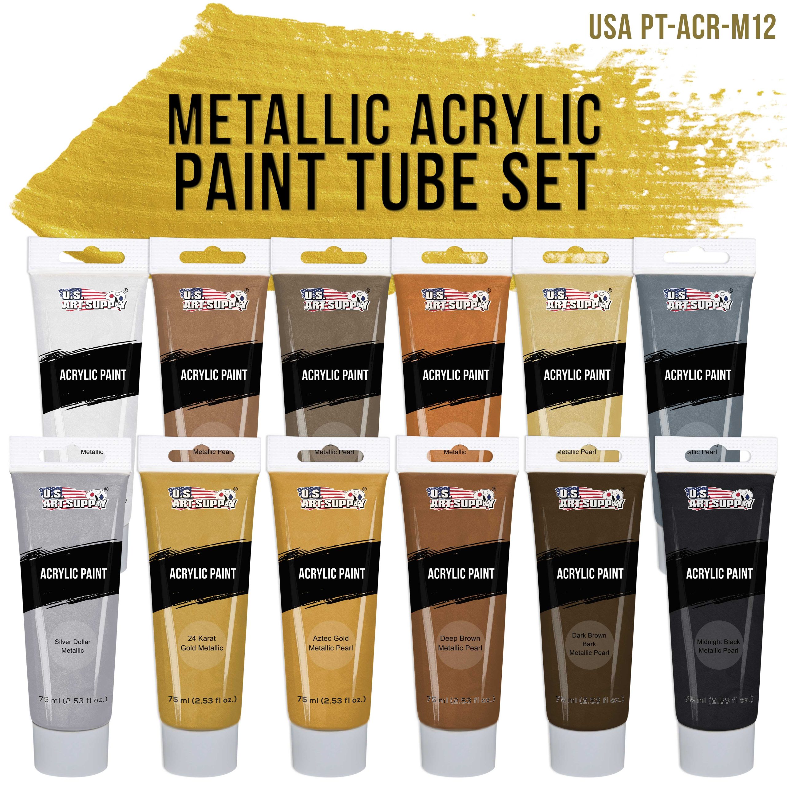 12-Color Metallic Acrylic Paint Set - 75ml Tubes - Acrylic Paint for Canvas Painting. Wood Crafts & Rock Painting - Image 2