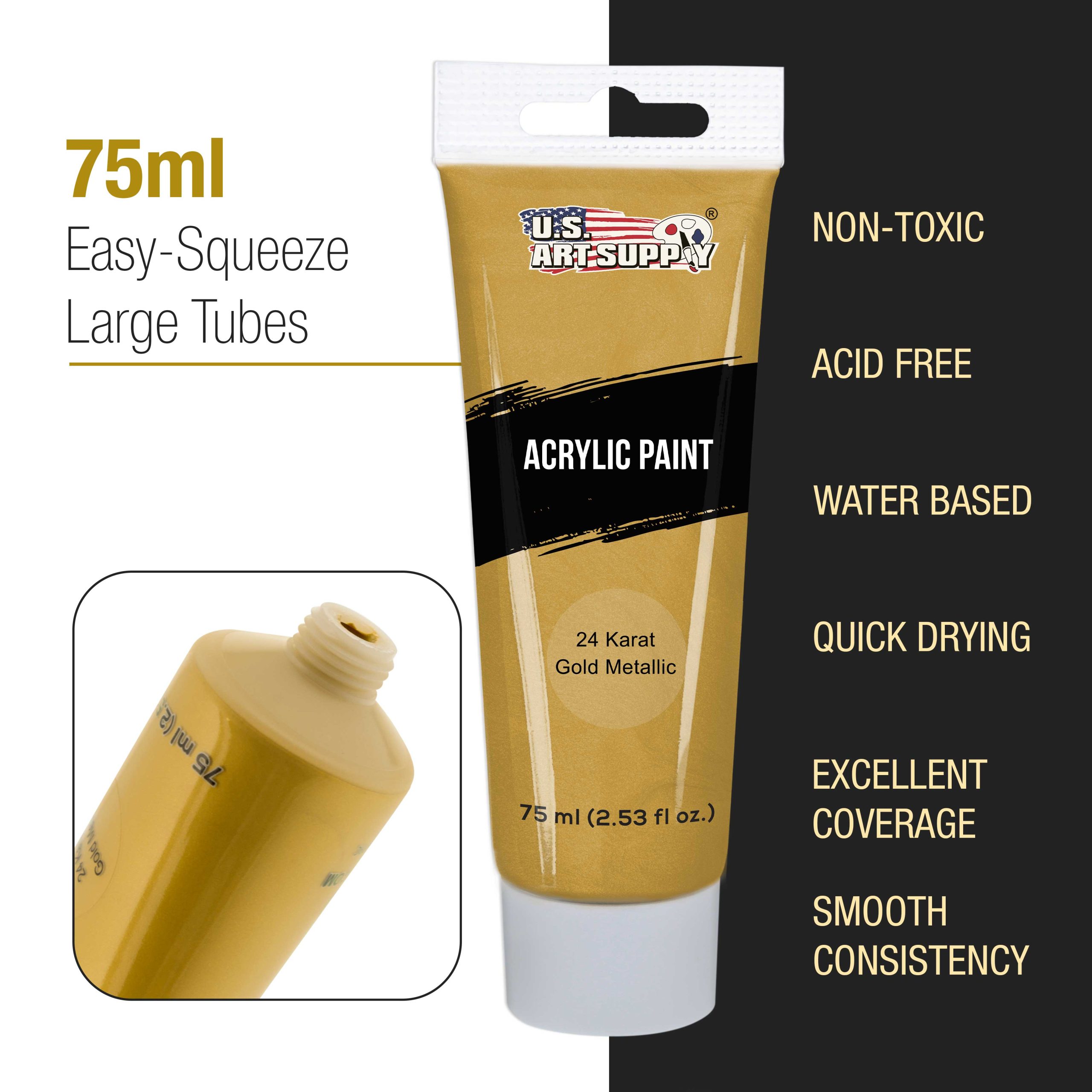 12-Color Metallic Acrylic Paint Set - 75ml Tubes - Acrylic Paint for Canvas Painting. Wood Crafts & Rock Painting - Image 4