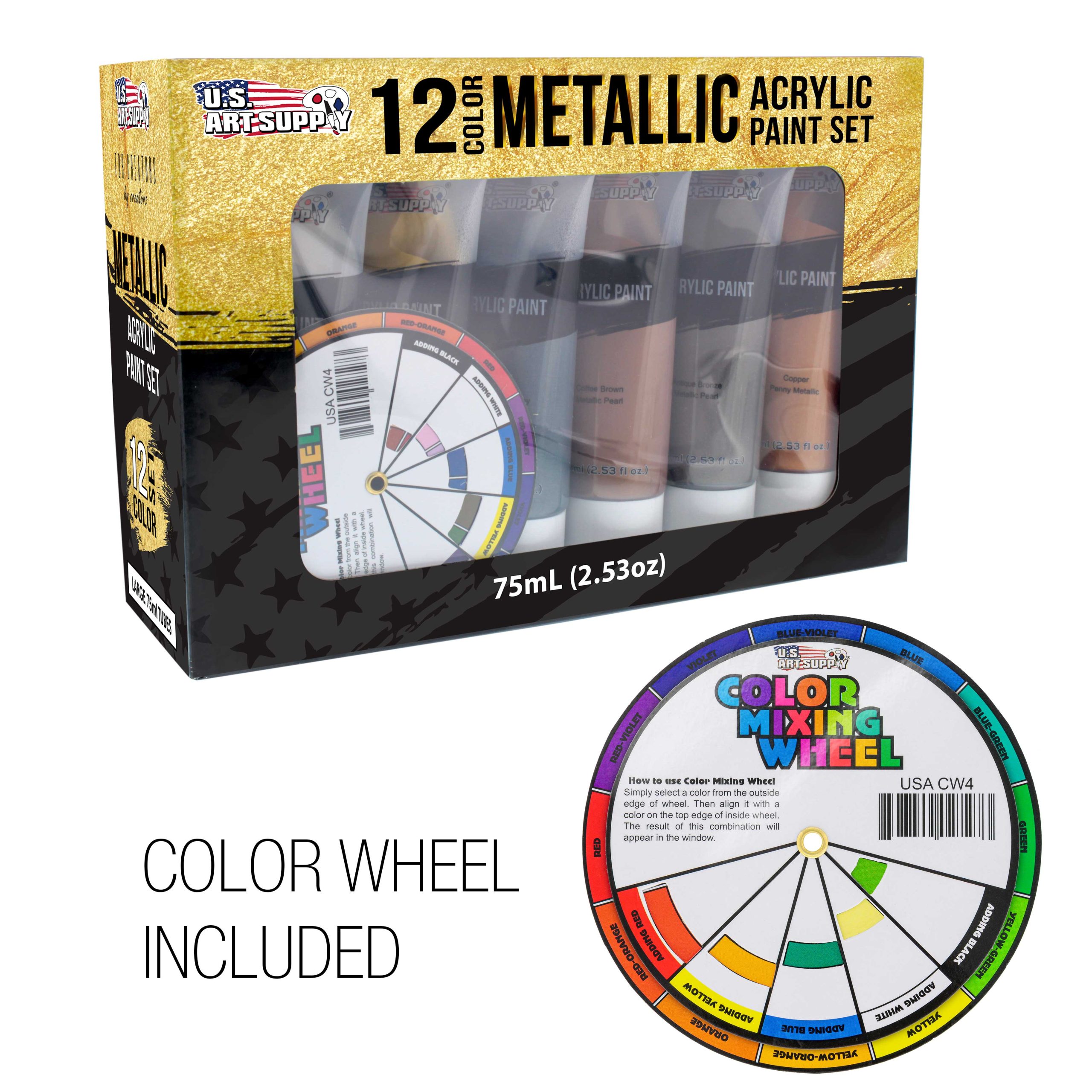 12-Color Metallic Acrylic Paint Set - 75ml Tubes - Acrylic Paint for Canvas Painting. Wood Crafts & Rock Painting - Image 5