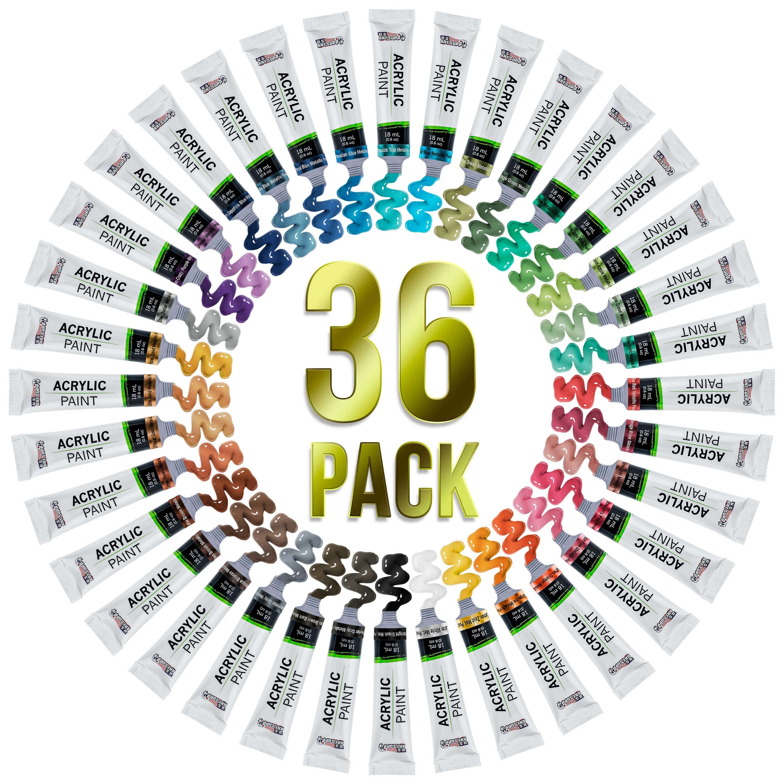 36-Color Metallic Acrylic Paint Set - 18ml Tubes - Acrylic Paint for Canvas Painting. Wood Crafts & Rock Painting - Color Mixing Wheel - Image 4