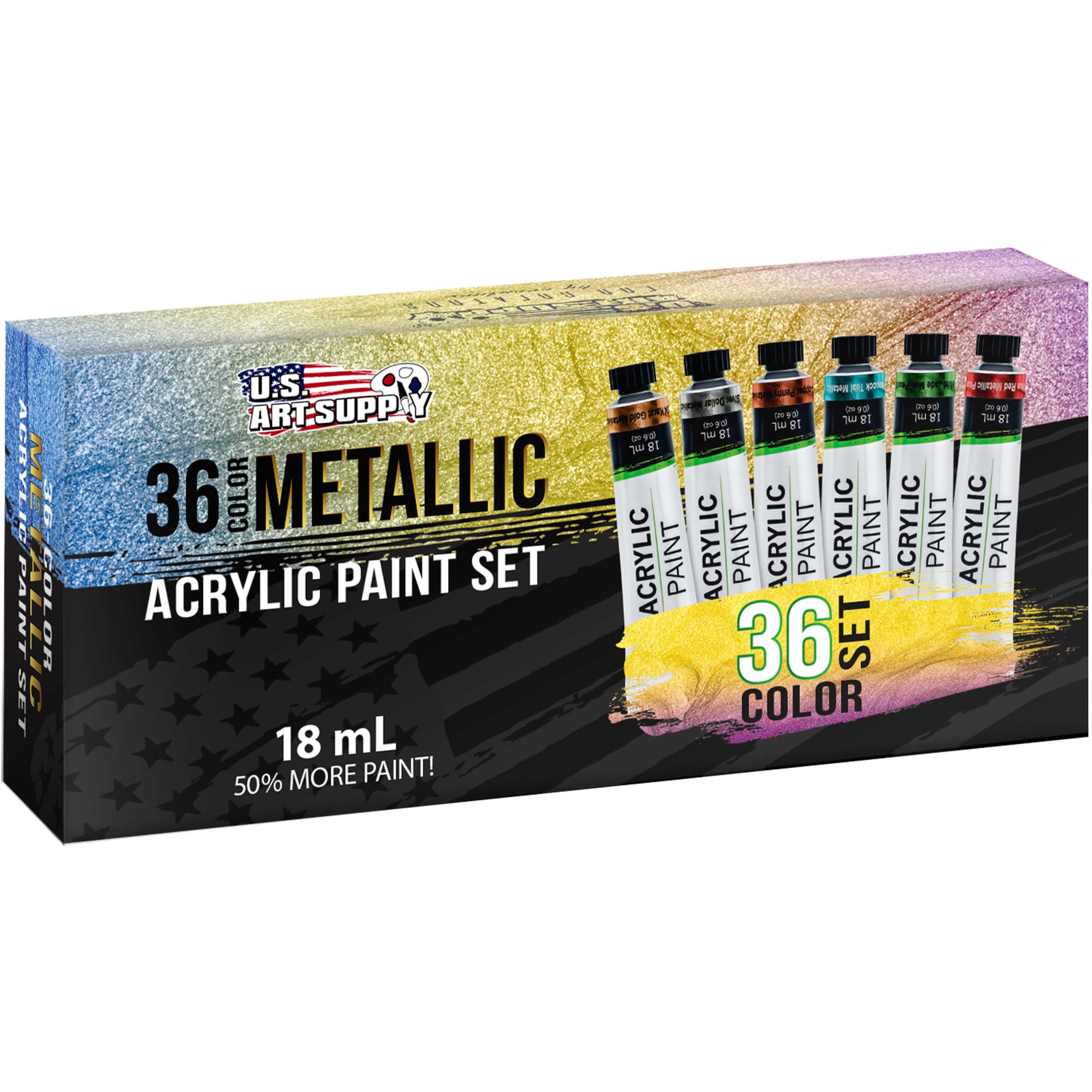 36-Color Metallic Acrylic Paint Set - 18ml Tubes - Acrylic Paint for Canvas Painting. Wood Crafts & Rock Painting - Color Mixing Wheel - Image 5