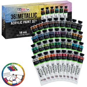 36-Color Metallic Acrylic Paint Set - 18ml Tubes - Acrylic Paint for Canvas Painting. Wood Crafts & Rock Painting - Color Mixing Wheel