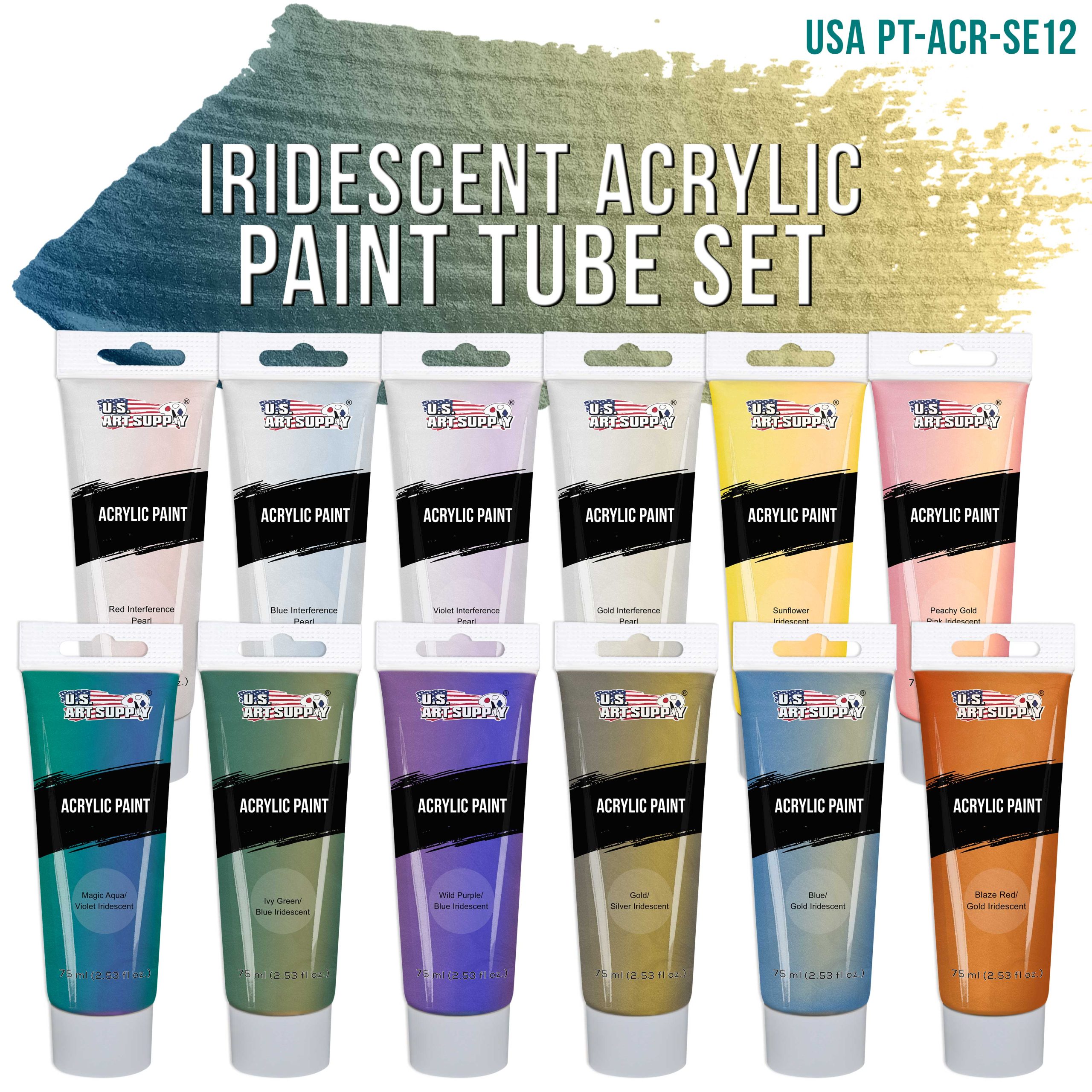 12-Color Iridescent Acrylic Paint Set Large 75ml Tubes - Luminescent. Chameleon. Color-Shifting Pearl Colors. Crafting Paints - Iridescent Paint Acrylics for Canvas. Wood. Rock. Paper - Image 2