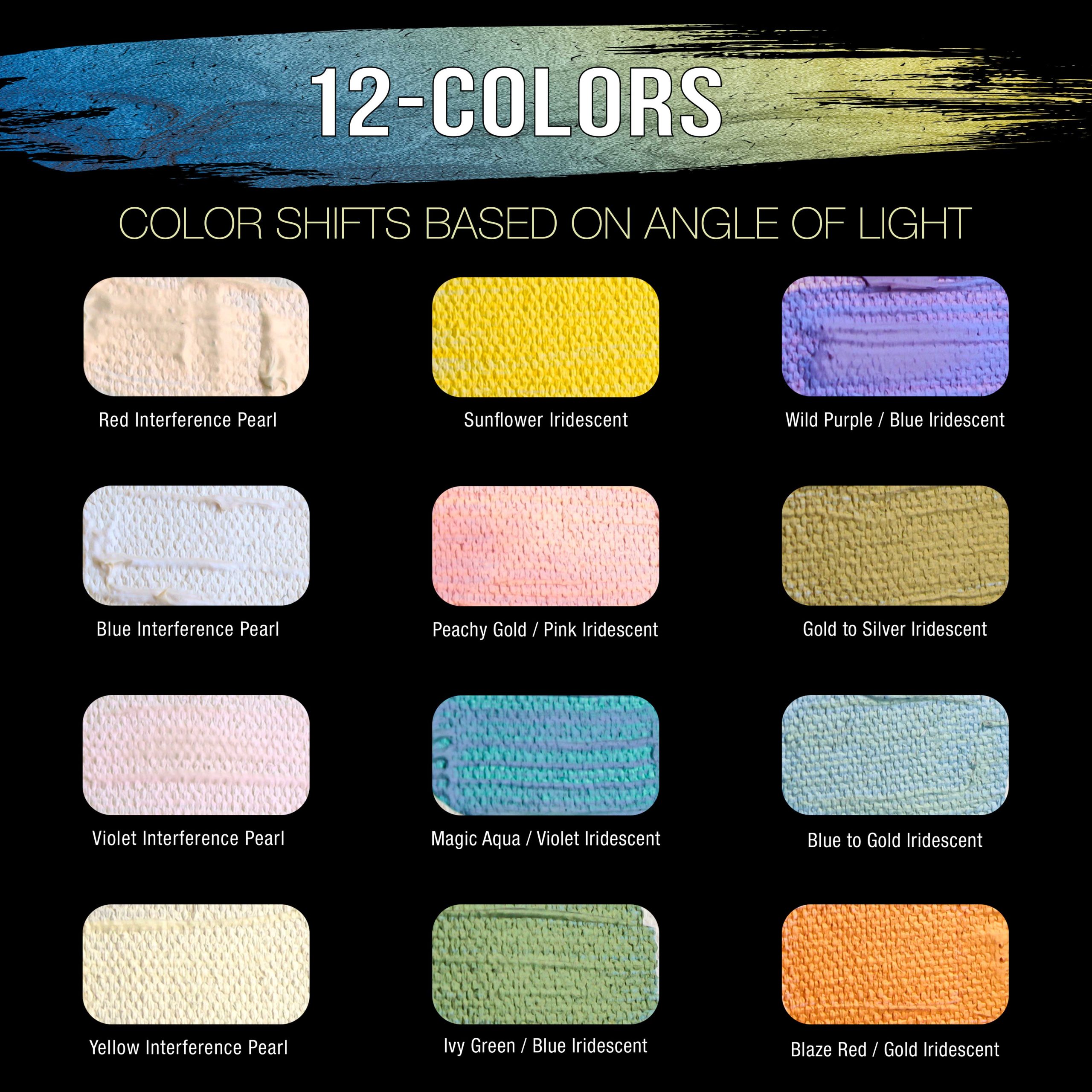 12-Color Iridescent Acrylic Paint Set Large 75ml Tubes - Luminescent. Chameleon. Color-Shifting Pearl Colors. Crafting Paints - Iridescent Paint Acrylics for Canvas. Wood. Rock. Paper - Image 3