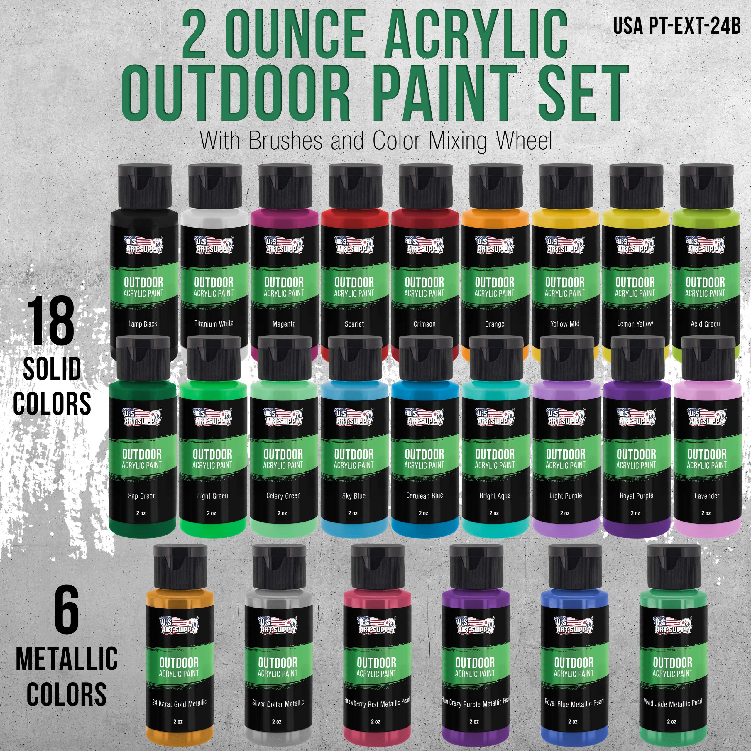 Professional 24 Color Outdoor Acrylic Paint Set. 2oz Bottles. with 7 Brush Kit - Vivid Colors for Painting Canvas. Rocks. Wood Crafts. Toys - Image 2