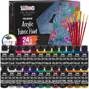 24 Color Permanent Acrylic Fabric Paint Set. 2oz. with 7 Brushes - Textile Paints for Clothes. Denim. Canvas. Upholstery & Furniture - Permanent Fabric Paints