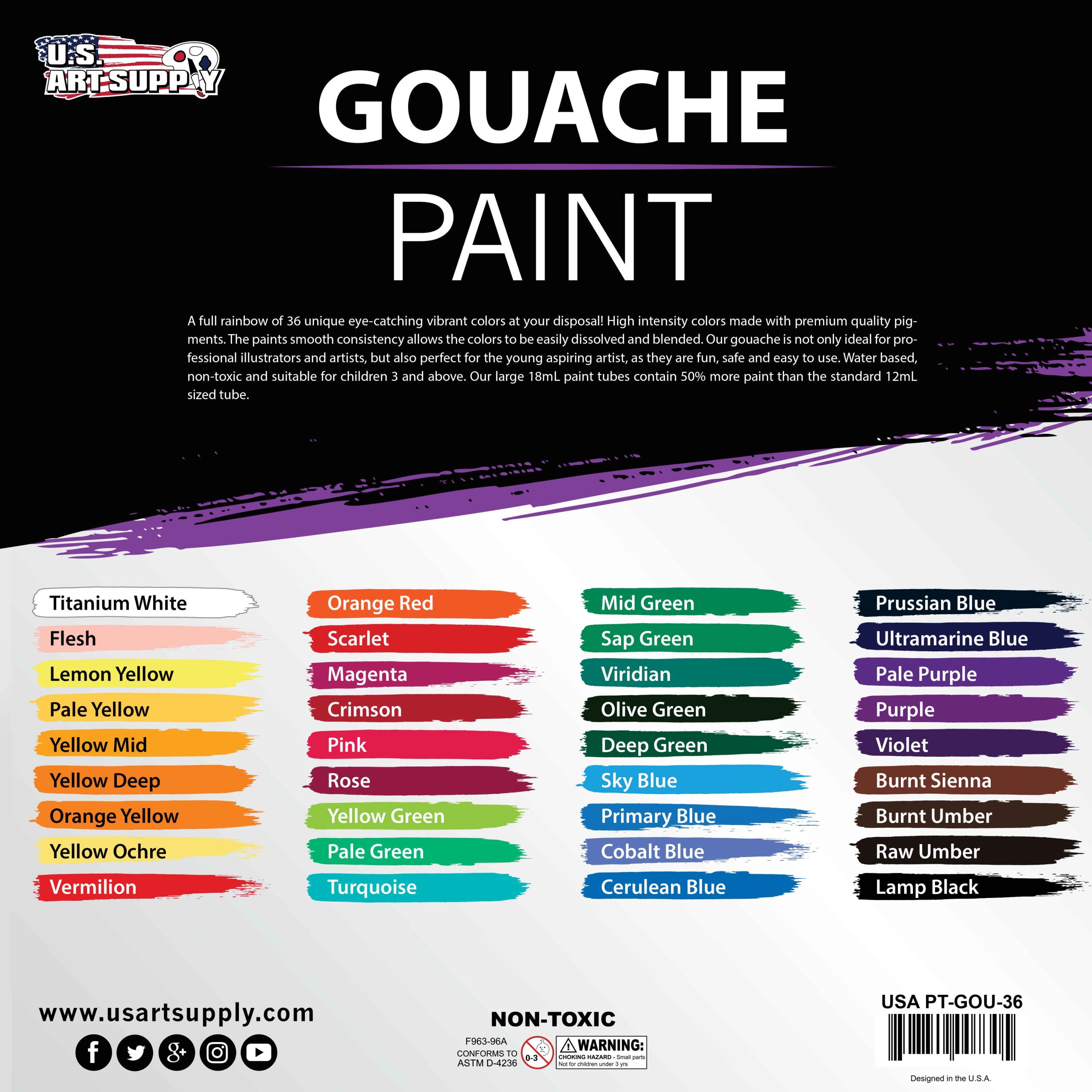 Professional 36-Color Gouache Paint Set in Large 18ml Tubes & Color Mixing Wheel - Gouache Paint Tubes for Artists. Students. Beginners - Image 3