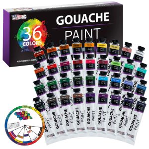 Professional 36-Color Gouache Paint Set in Large 18ml Tubes & Color Mixing Wheel - Gouache Paint Tubes for Artists. Students. Beginners