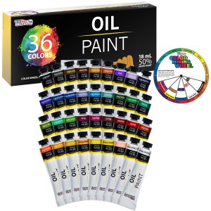 Professional Oil Paint Set - 36 Vibrant Colors in 18ml Tubes for Canvas. Wood & Art Surfaces - Oil Based Paint for Artists. Adults & Students