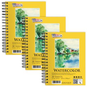 5.5 x 8.5 Premium Heavyweight Watercolor Paper Pad. Pack of 3 (30 Sheets Each). 140lb (300gsm) - Spiral Bound. Cold Pressed. Acid-Free. Wet. Water Color Paper - For Artists. Students