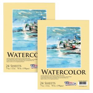 9 x 12 Premium Heavyweight Watercolor Paper Pad. Pack of 2 (24 Sheets Each). 140lb (300gsm) - Spiral Bound. Cold Pressed. Acid-Free. Wet. Water Color Paper - For Artists. Students
