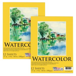 11 x 14 Premium Heavyweight Watercolor Paper Pad. Pack of 2 (12 Sheets Each). 140lb (300gsm) - Spiral Bound. Cold Pressed. Acid-Free. Wet. Water Color Paper - For Artists. Students