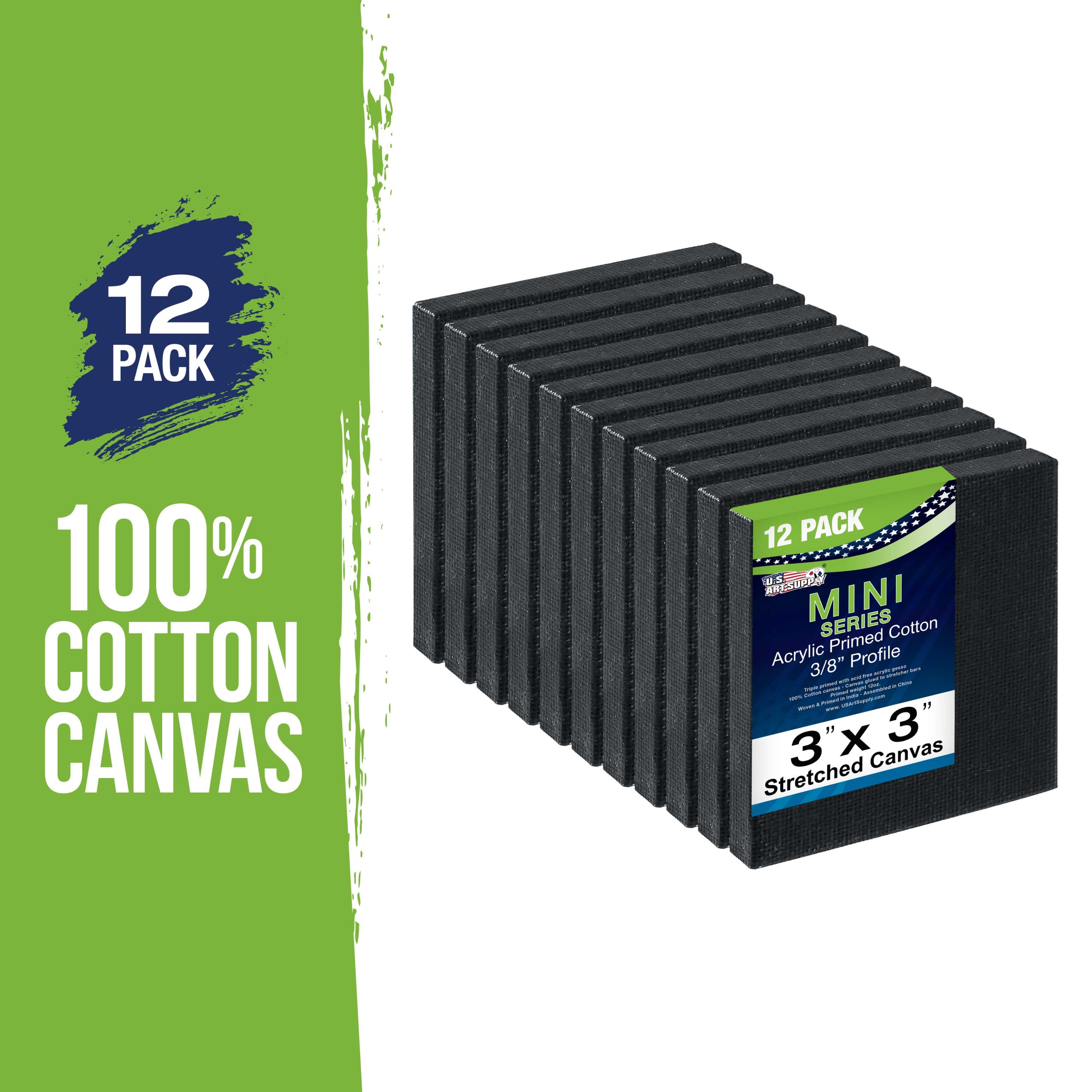3 x 3 Black Mini Professional Primed Stretched Canvas 12 Pack - Image 2