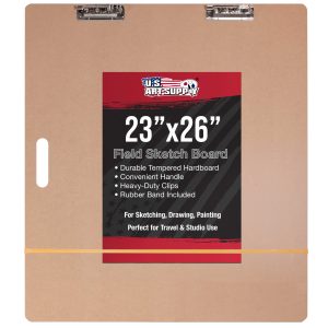 23 x 26 Artist Sketch Tote Board - Lightweight Hardboard Drawing Board with Handle. Clip & Rubber Band for Art. Sketching. Travel. Studio