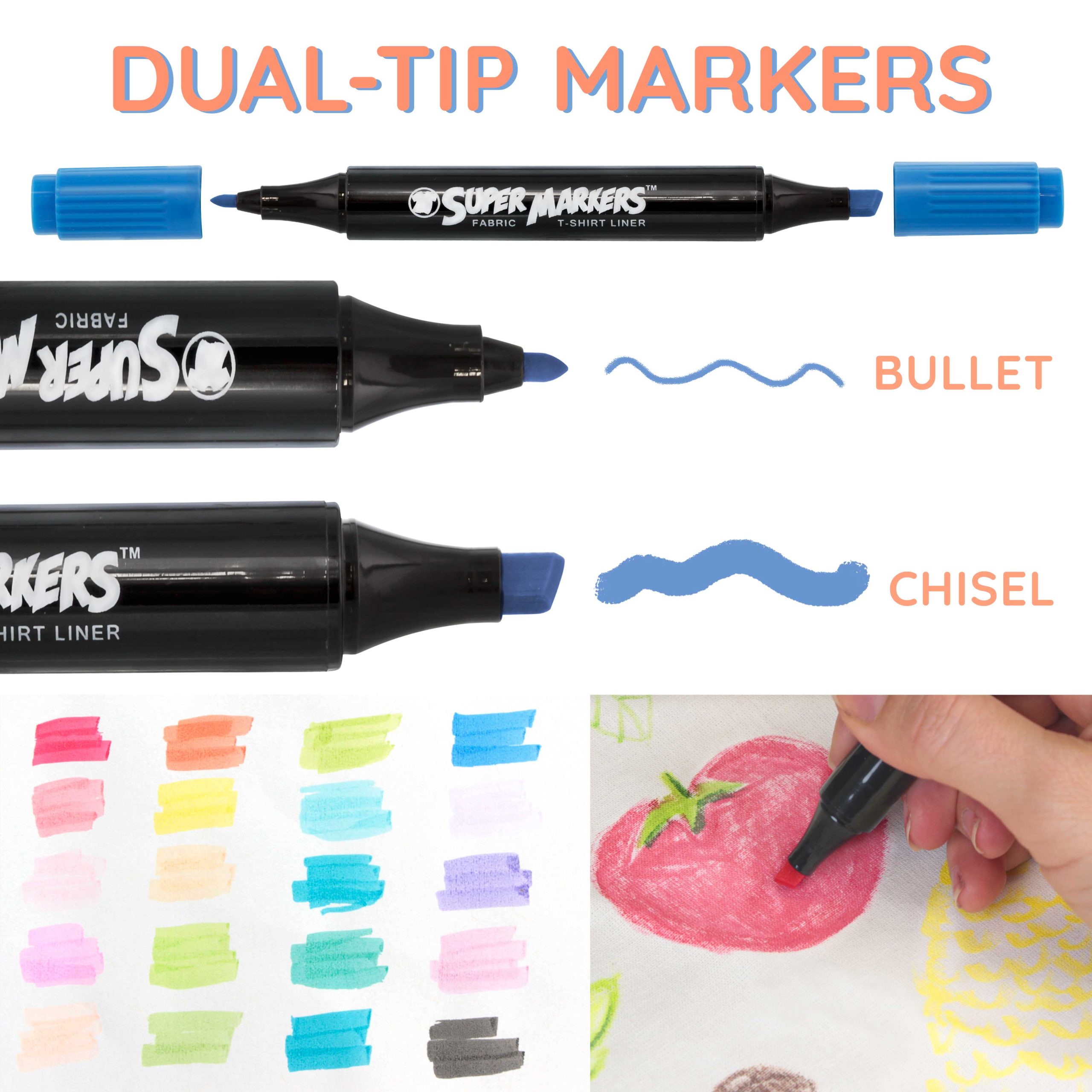 Super Markers 20 Pastel Dual Tip Fabric Markers - Fine & Chisel Point Pens Fabric Marker Permanent for Clothes. T-Shirts - Permanent Ink Eye-Catching Pastel Colors - Image 5