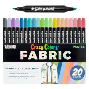 Super Markers 20 Pastel Dual Tip Fabric Markers - Fine & Chisel Point Pens Fabric Marker Permanent for Clothes. T-Shirts - Permanent Ink Eye-Catching Pastel Colors