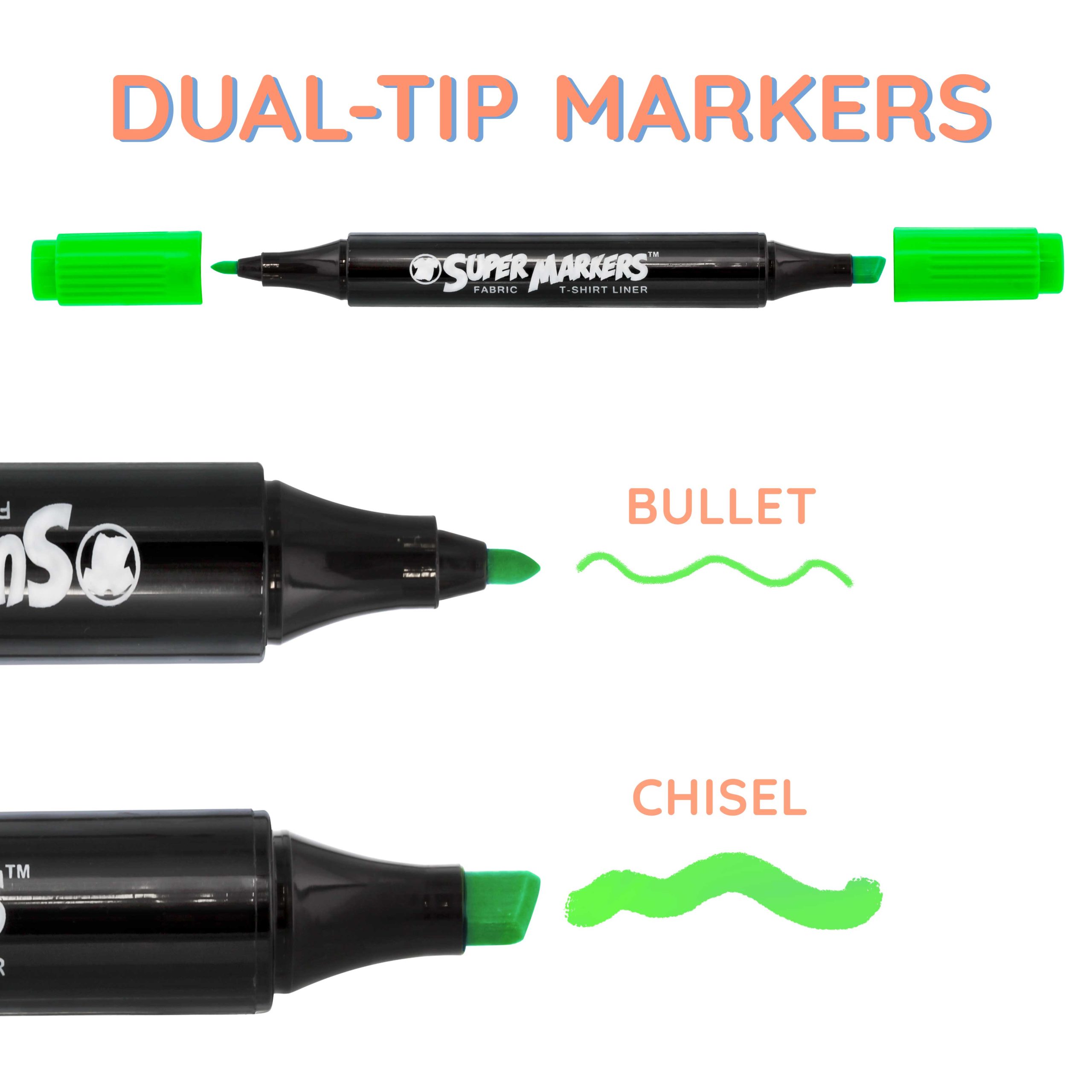 Super Markers 20 Neon Dual Tip Fabric Markers - Fine & Chisel Point Pens Fabric Marker Permanent for Clothes. T-Shirts - Permanent Ink Eye-Catching Ultra-Bright Neon Colors - Image 5