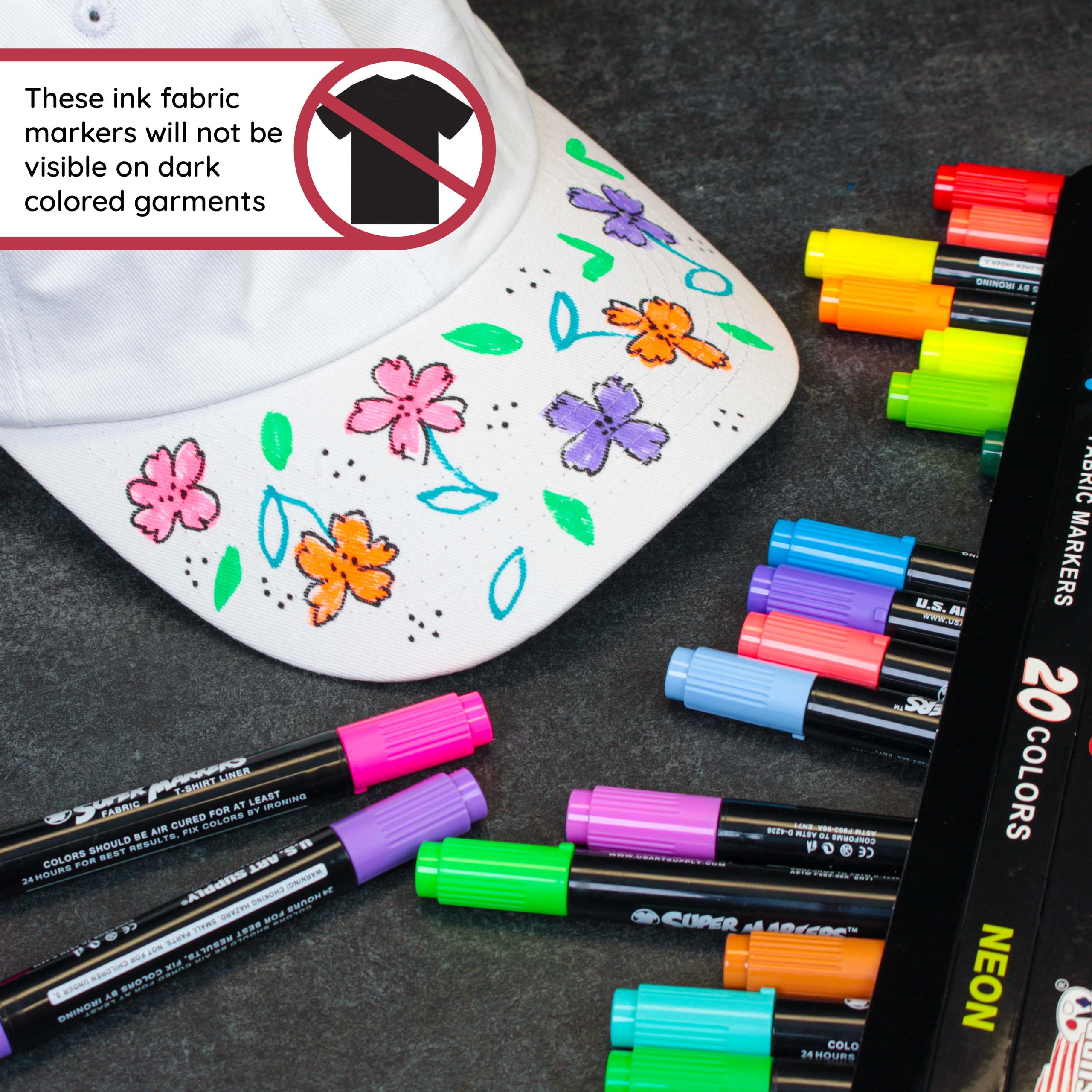 Super Markers 20 Neon Dual Tip Fabric Markers - Fine & Chisel Point Pens Fabric Marker Permanent for Clothes. T-Shirts - Permanent Ink Eye-Catching Ultra-Bright Neon Colors - Image 6