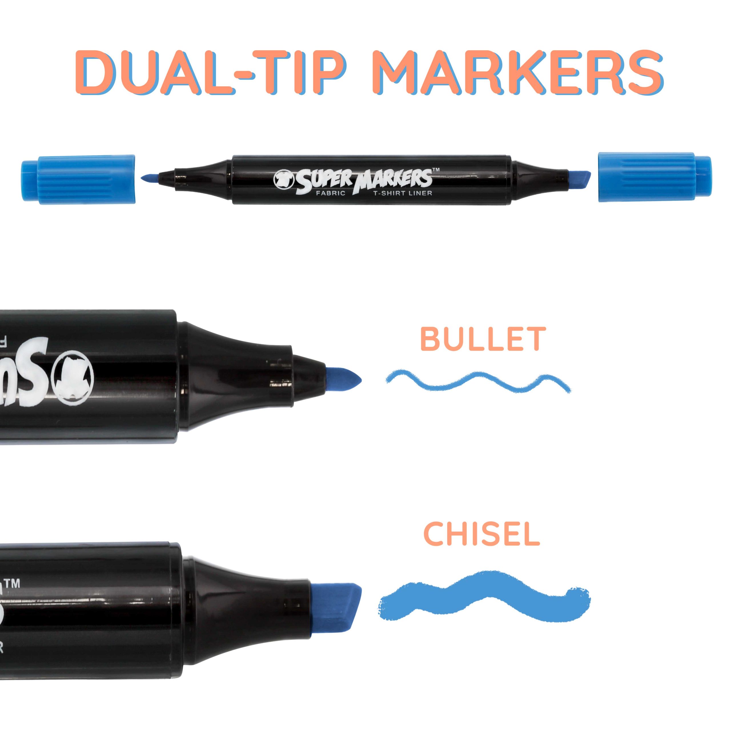 Super Markers 20 Vibrant Dual Tip Fabric Markers - Fine & Chisel Point Pens Fabric Marker Permanent for Clothes. T-Shirts - Permanent Ink Eye-Catching Vibrant & Bold Colors - Image 3