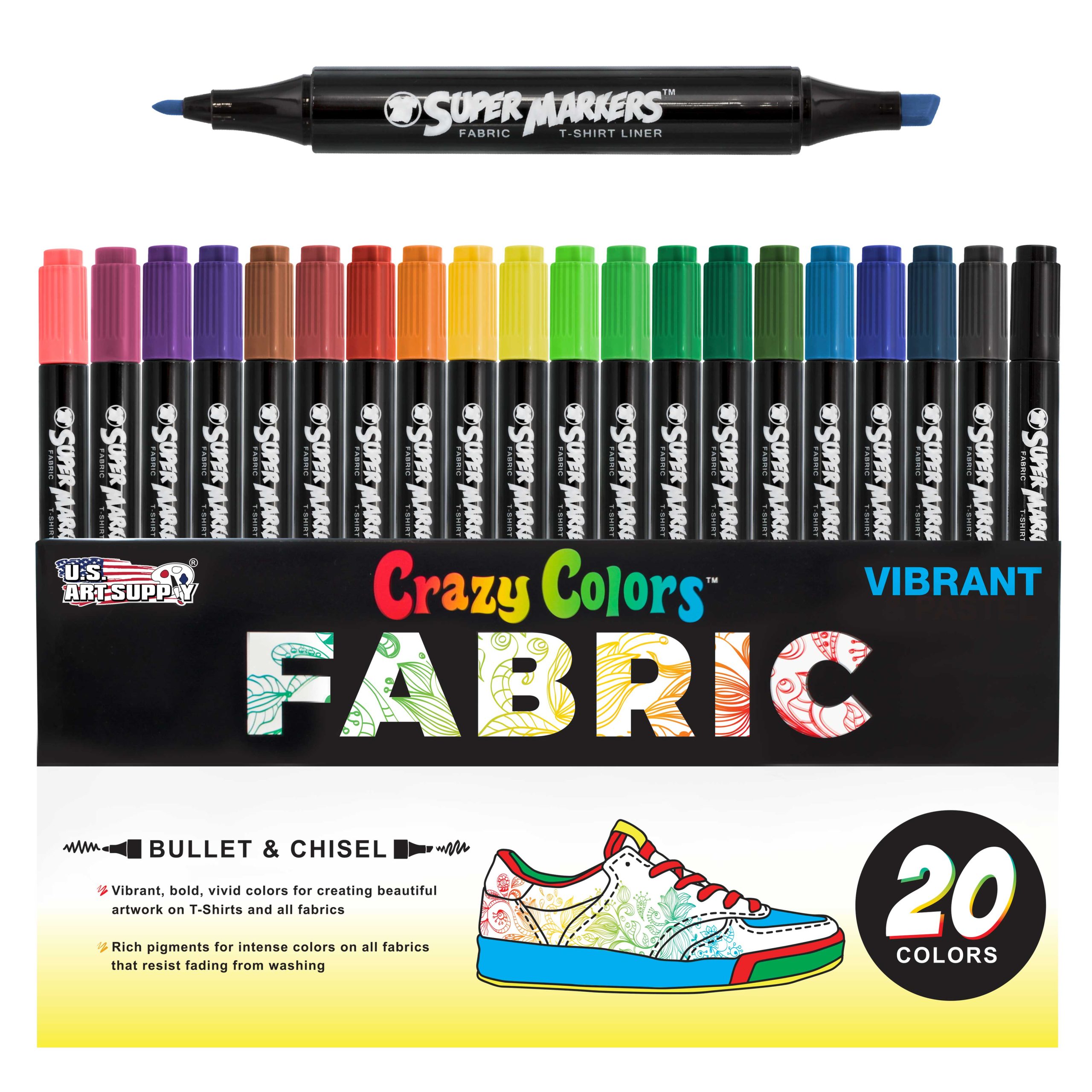 Super Markers 20 Vibrant Dual Tip Fabric Markers - Fine & Chisel Point Pens Fabric Marker Permanent for Clothes. T-Shirts - Permanent Ink Eye-Catching Vibrant & Bold Colors