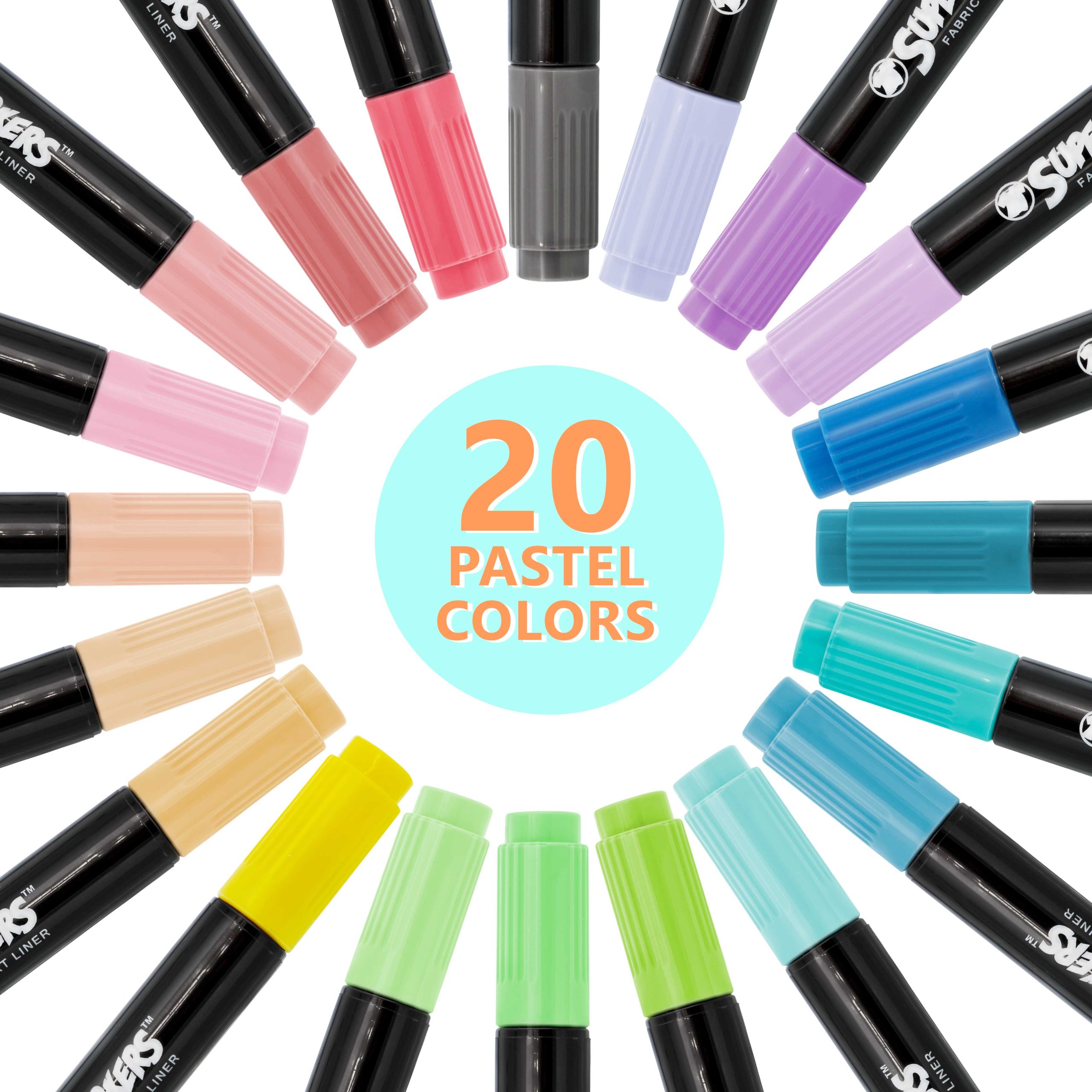 Super Markers 60 Primary. Pastel & Neon Dual Tip Fabric Markers - Fine & Chisel Point Pens Fabric Marker Permanent for Clothes. T-Shirts - Permanent Ink Eye-Catching Colors - Image 2