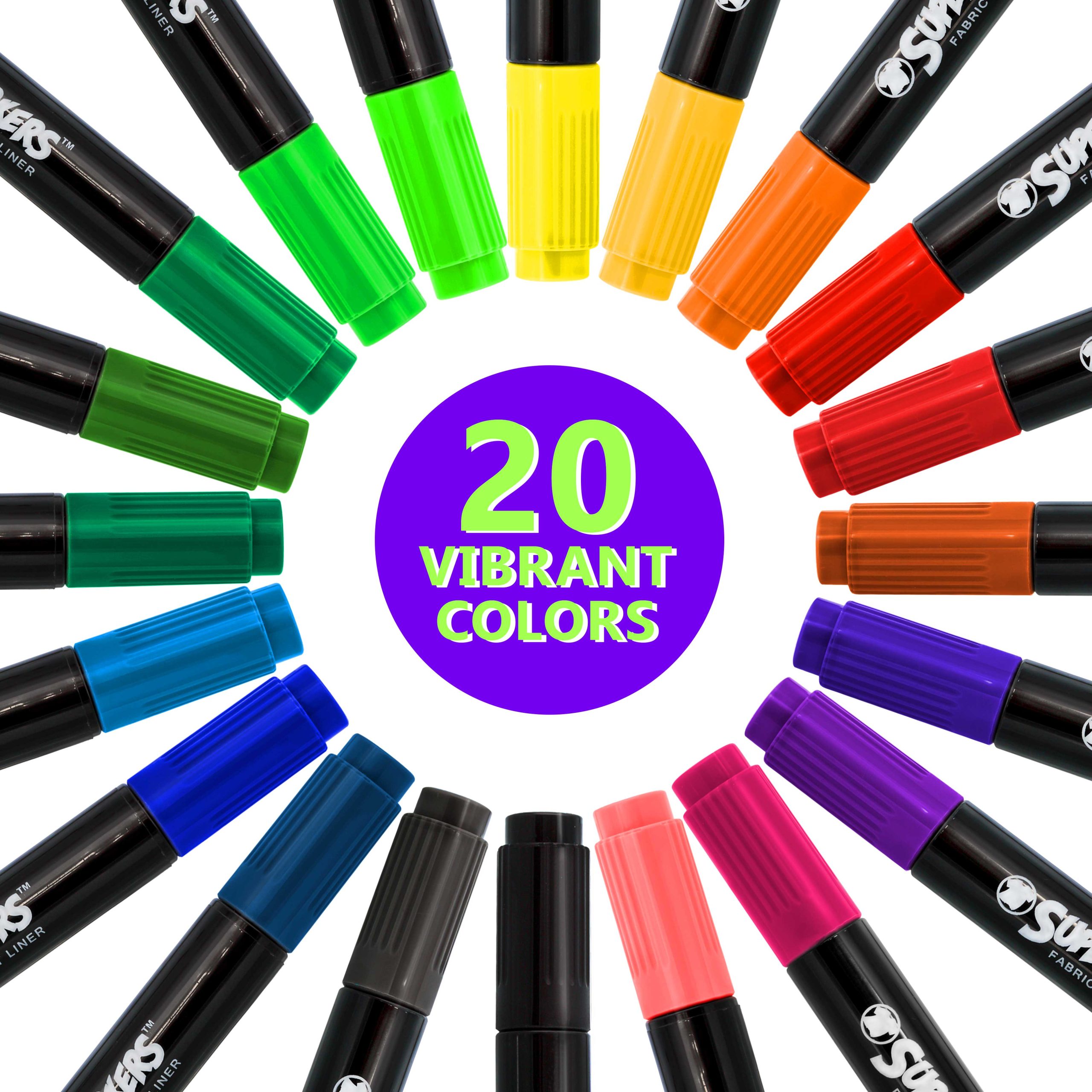 Super Markers 60 Primary. Pastel & Neon Dual Tip Fabric Markers - Fine & Chisel Point Pens Fabric Marker Permanent for Clothes. T-Shirts - Permanent Ink Eye-Catching Colors - Image 3