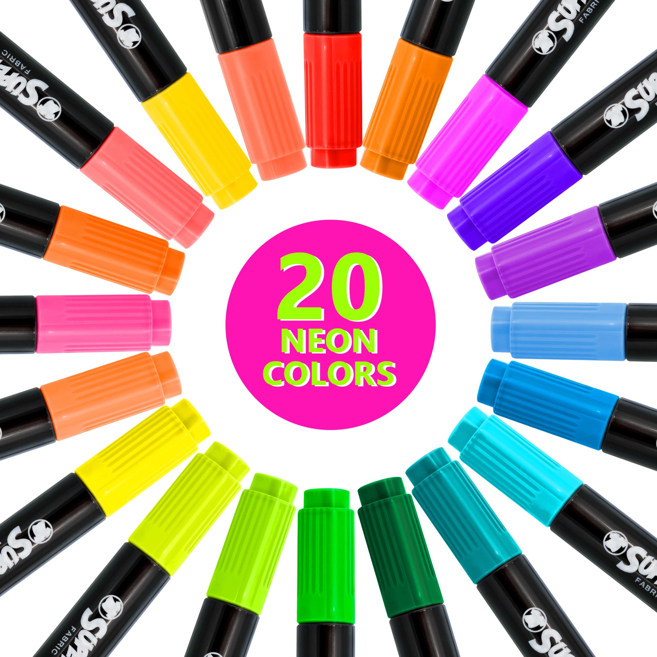 Super Markers 60 Primary. Pastel & Neon Dual Tip Fabric Markers - Fine & Chisel Point Pens Fabric Marker Permanent for Clothes. T-Shirts - Permanent Ink Eye-Catching Colors - Image 4
