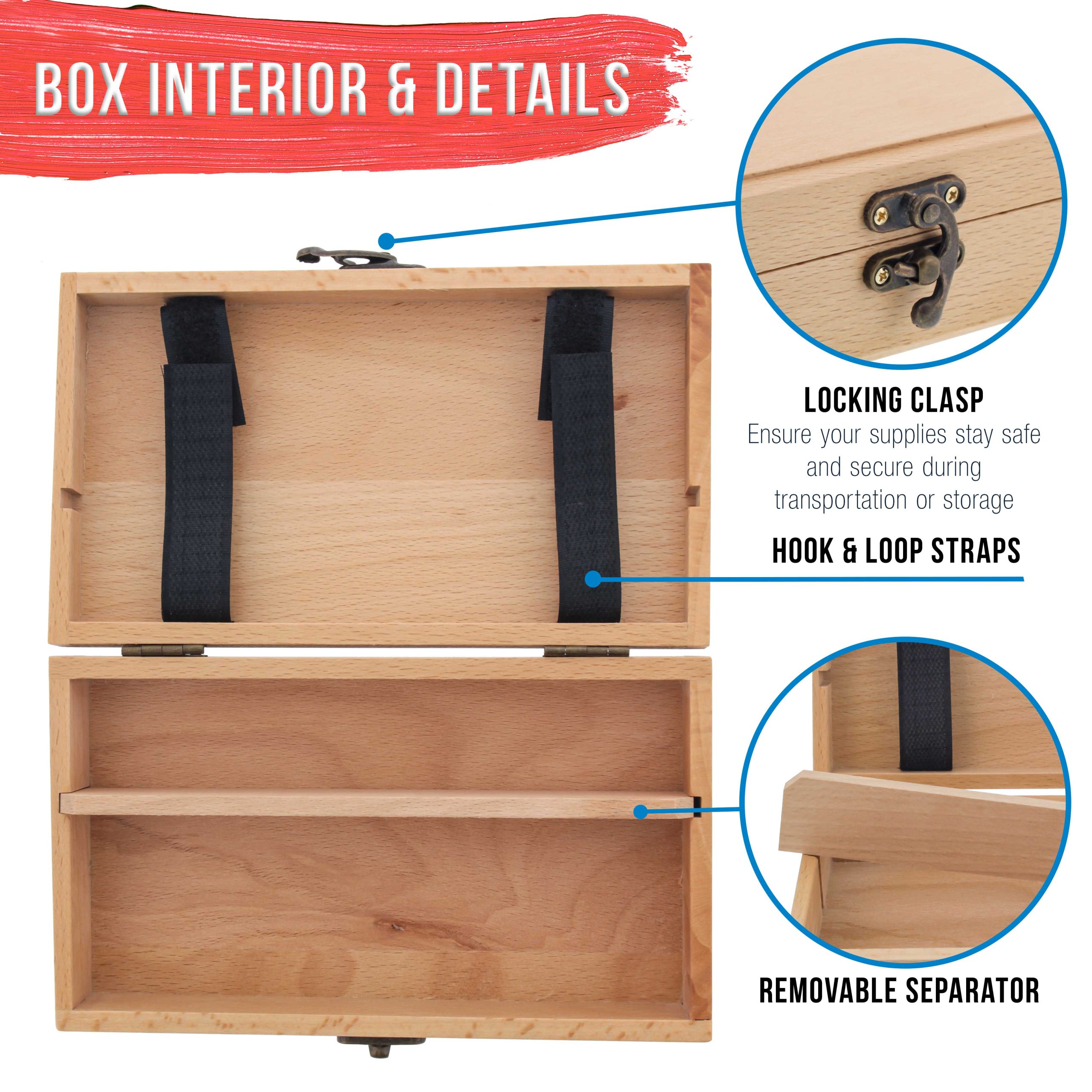 Multi-Function Artist Supply Box with Locking Clasps - Wooden Art Box for Artist Supplies. Brushes. Pencils. Erasers. Tool Storage Organizer Case to Protect and Transport - Image 4