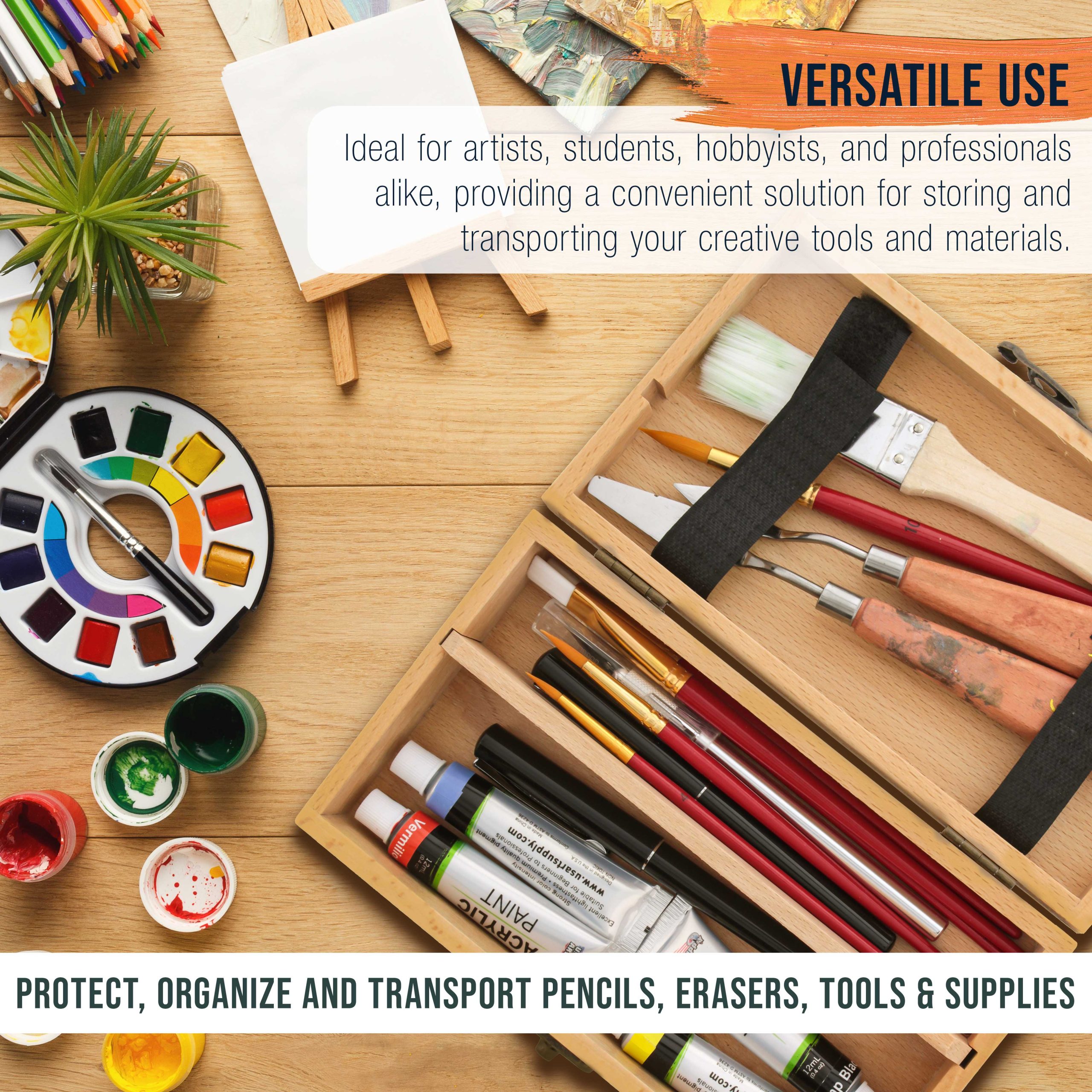 Multi-Function Artist Supply Box with Locking Clasps - Wooden Art Box for Artist Supplies. Brushes. Pencils. Erasers. Tool Storage Organizer Case to Protect and Transport - Image 5