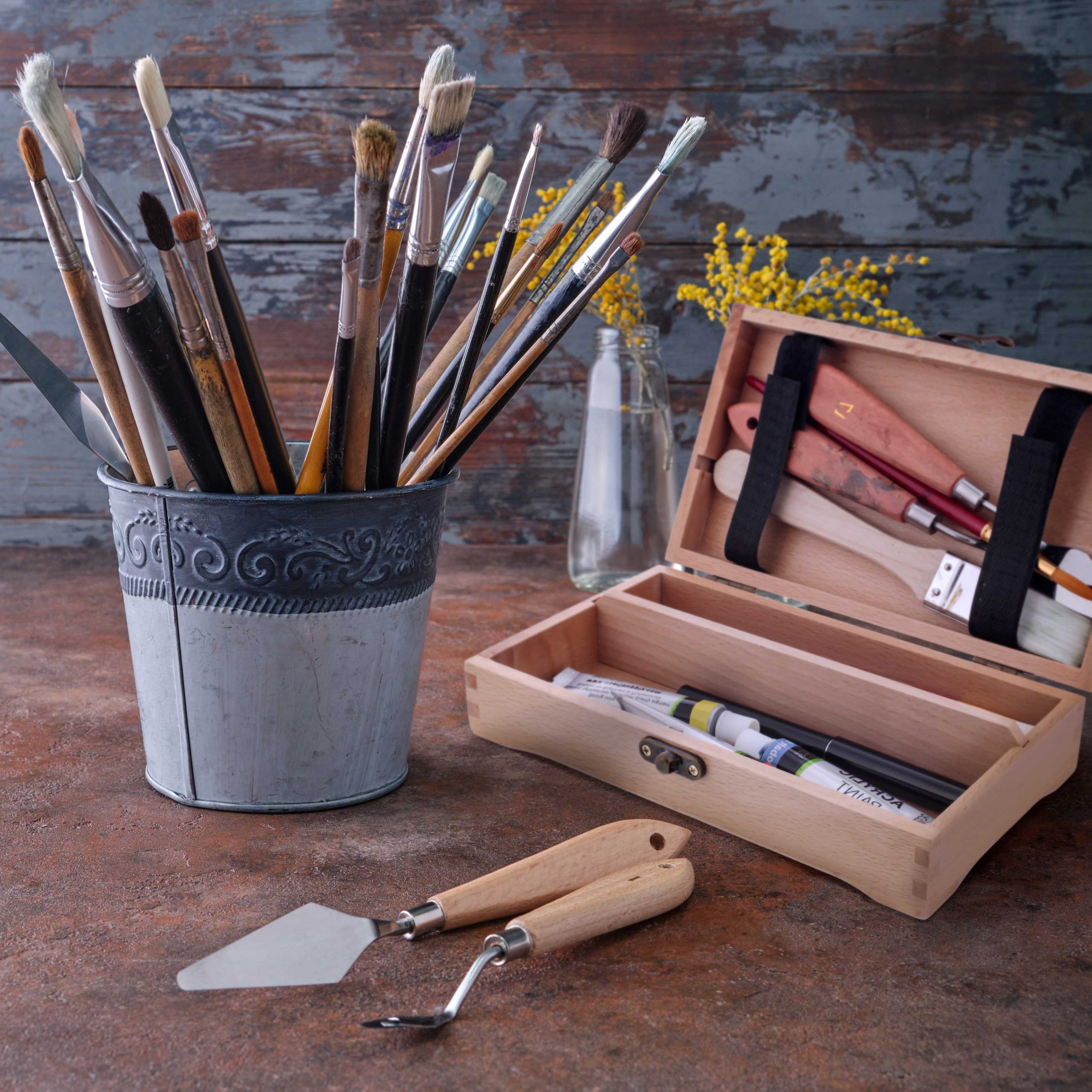 Multi-Function Artist Supply Box with Locking Clasps - Wooden Art Box for Artist Supplies. Brushes. Pencils. Erasers. Tool Storage Organizer Case to Protect and Transport - Image 6