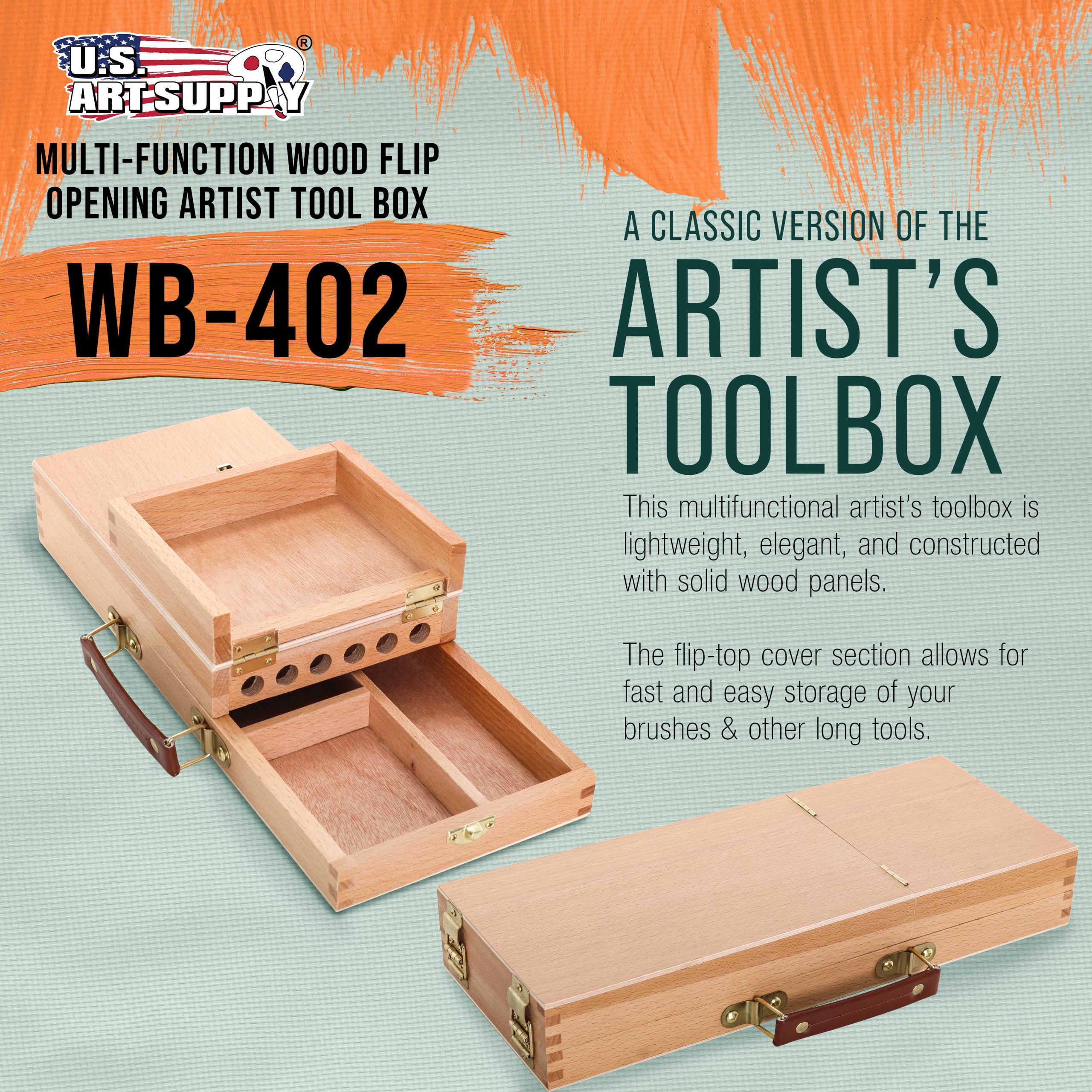 Multi-Function Unfinished Beechwood Flip Opening Artist Tool & Brush Storage Box with Locking Clasps - Organize. Protect & Transport Pencils. Erasers. Tools & Supplies - Image 2
