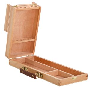 Multi-Function Unfinished Beechwood Flip Opening Artist Tool & Brush Storage Box with Locking Clasps - Organize. Protect & Transport Pencils. Erasers. Tools & Supplies