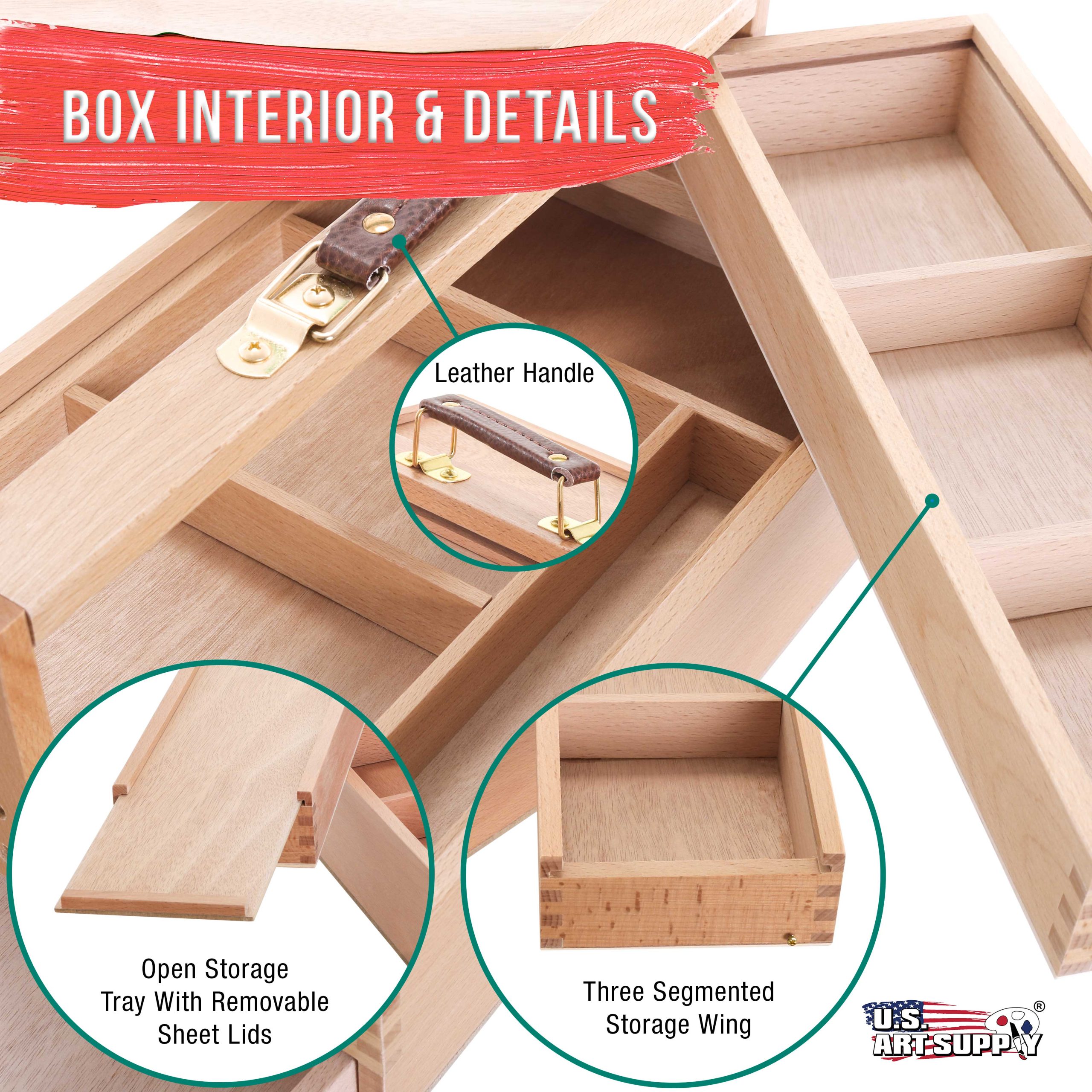 Multi-Function Unfinished Beechwood Artist Tool Storage Box with Drawer & Locking Clasps - Protect and Organize and Transport Paints. Pastels. Pencils. Brushes Tools & Supplies - Image 4