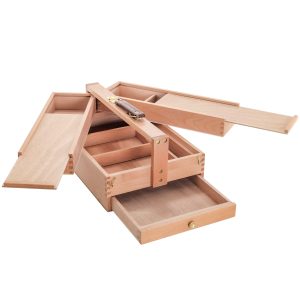 Multi-Function Unfinished Beechwood Artist Tool Storage Box with Drawer & Locking Clasps - Protect and Organize and Transport Paints. Pastels. Pencils. Brushes Tools & Supplies