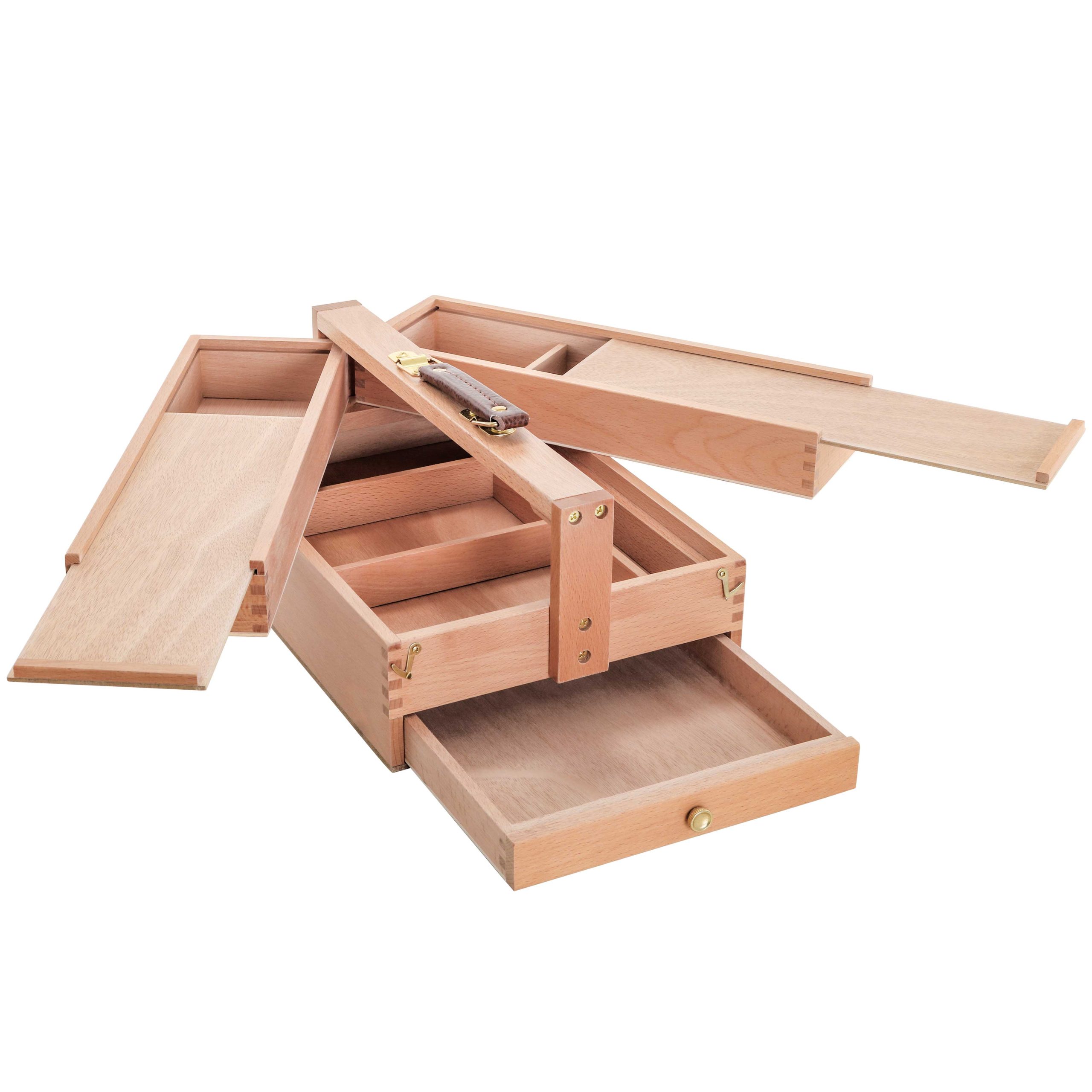 Multi-Function Unfinished Beechwood Artist Tool Storage Box with Drawer & Locking Clasps - Protect and Organize and Transport Paints. Pastels. Pencils. Brushes Tools & Supplies