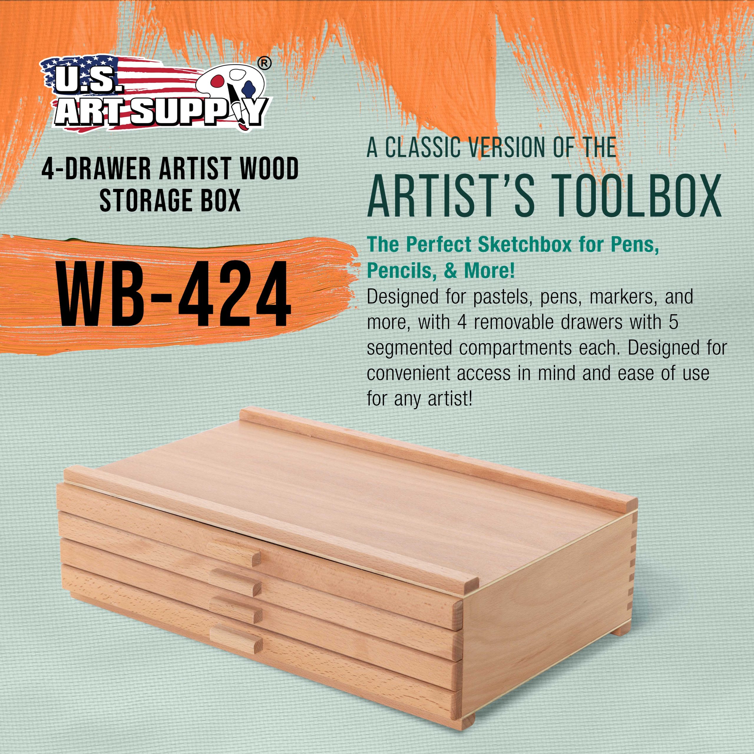 4-Drawer Artist Tool Supply Box with 5 Compartments per Drawer - Hardwood Art Box for Artist Supplies. Brushes. Pencils. Erasers. Tool Storage Organizer Case - Image 2