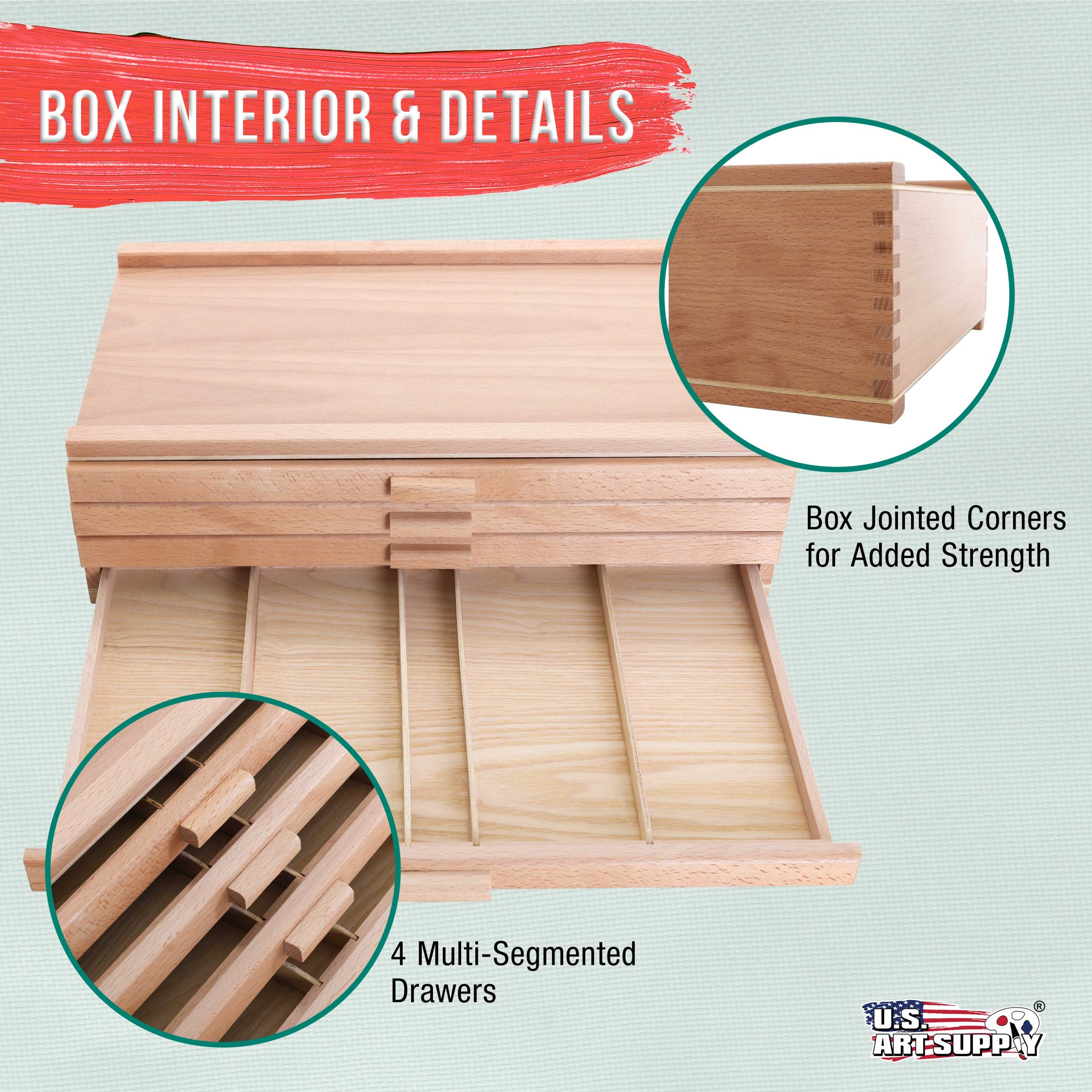 4-Drawer Artist Tool Supply Box with 5 Compartments per Drawer - Hardwood Art Box for Artist Supplies. Brushes. Pencils. Erasers. Tool Storage Organizer Case - Image 4